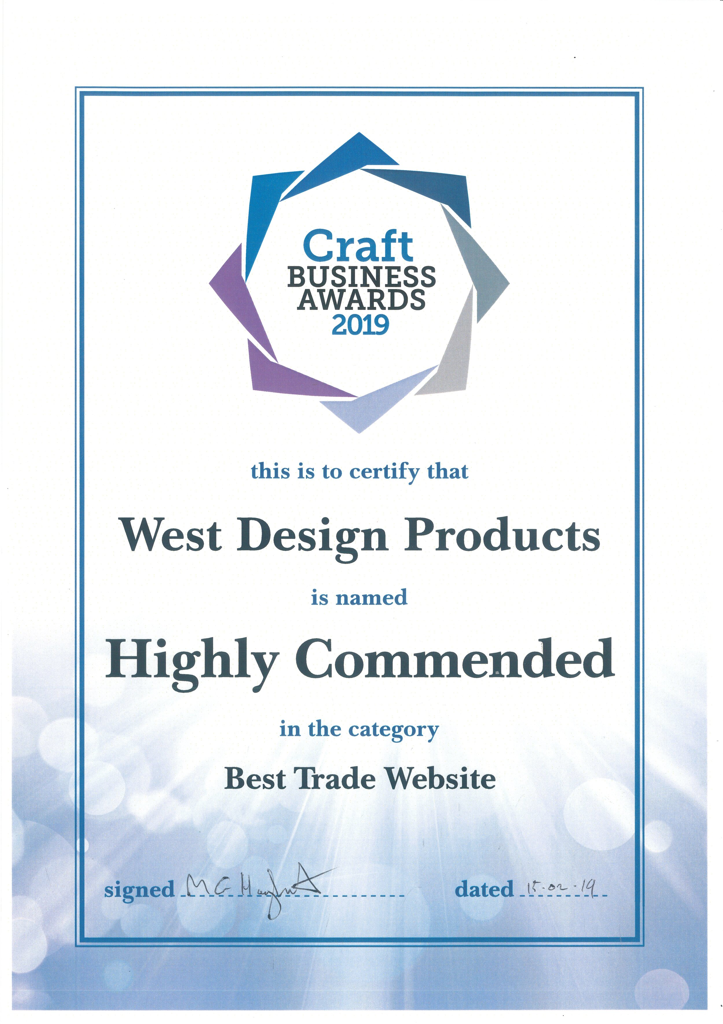 Highly Commended - Best Trade Website, 2019