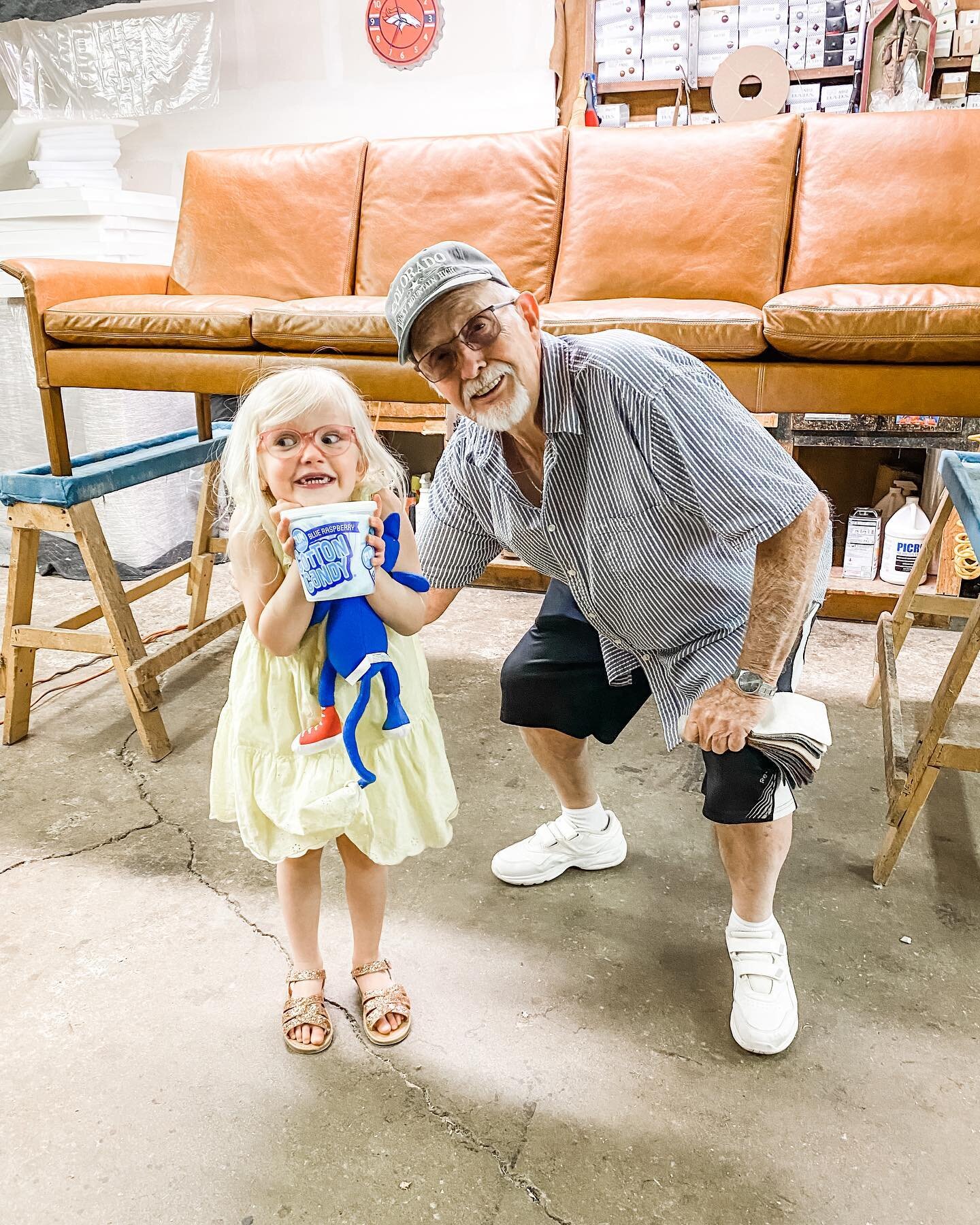 Take your daughter to work day at🥰 @toms.upholstery learning from the best!  Thank you for the cotton candy 🥳