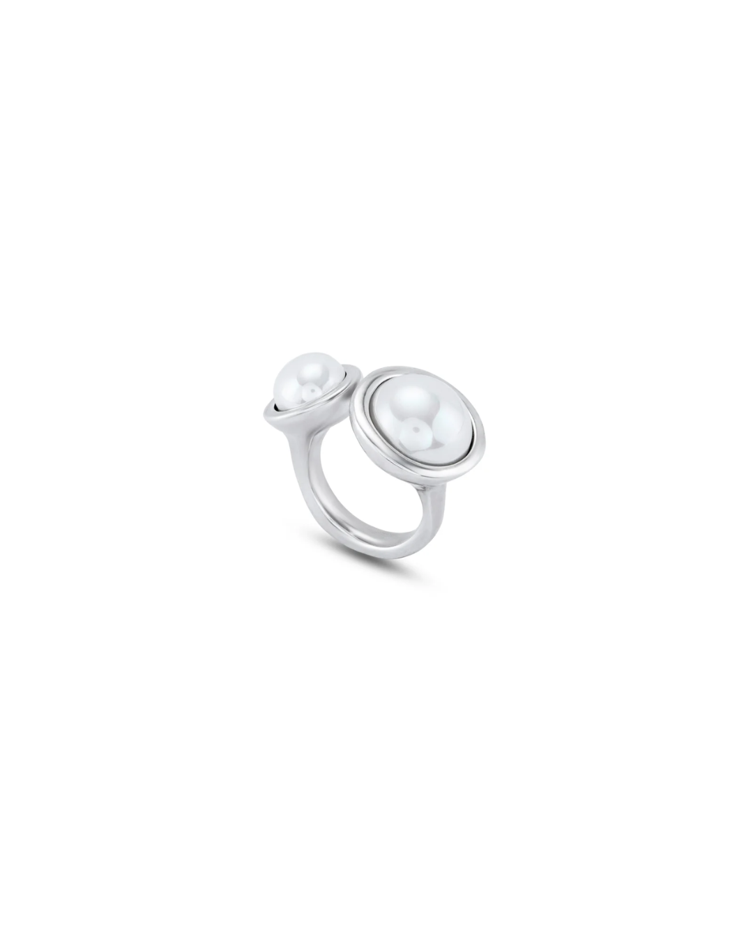 Uno de 50 - Bague plaquée argent avec deux perles de tailles différentes