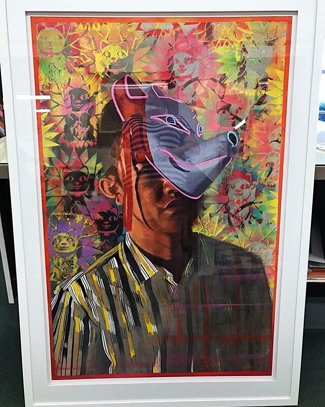 Be sure to check out this amazing work by @juanrojoart at the Instagram live art show at 1:00pm today, hosted by @etkinart ⚡️We we&rsquo;re honored to have framed his work and we cannot wait to see it installed. ❤️⚡️