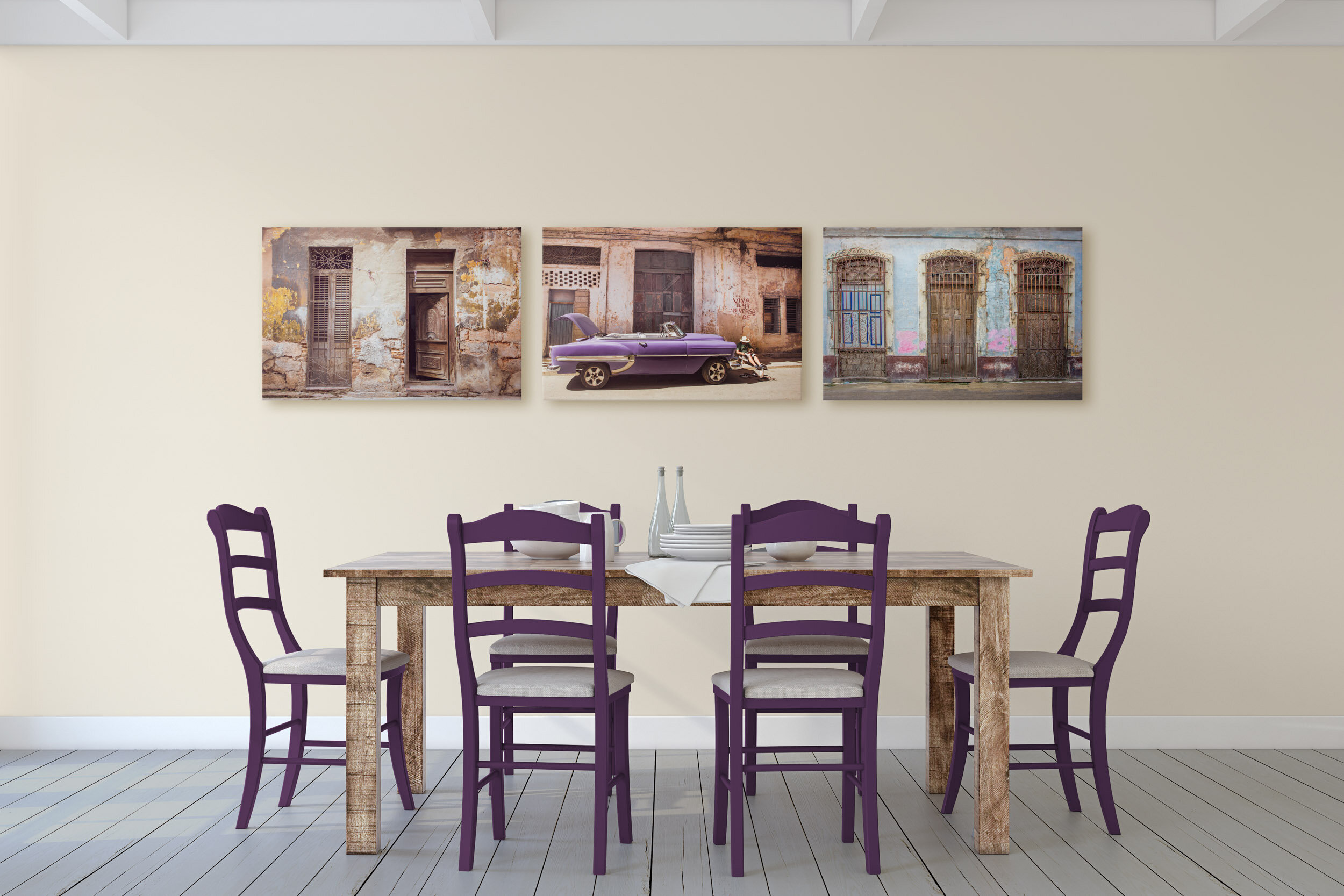 Triple images of Cuba in kitchen