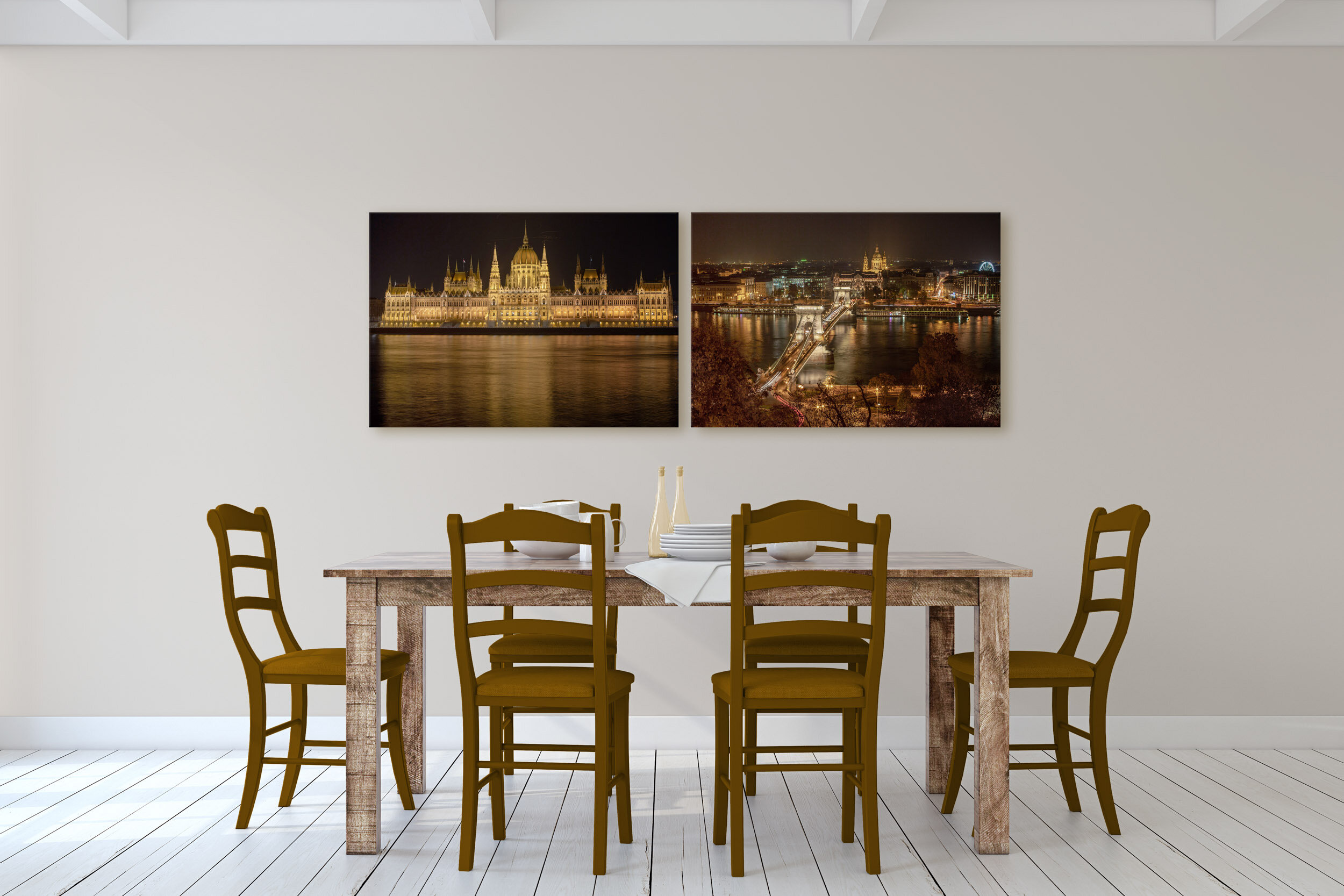 Parliament and Széchenyi Chain Bridge in dining room