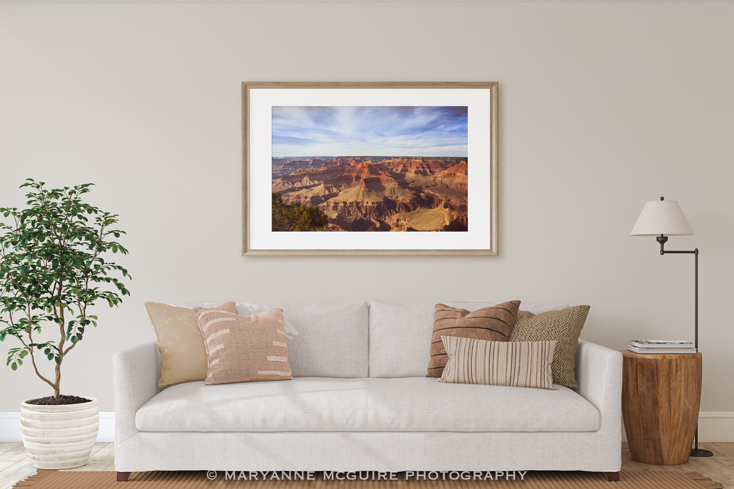 Excellent enlargement of the red rocks hung above couch in this