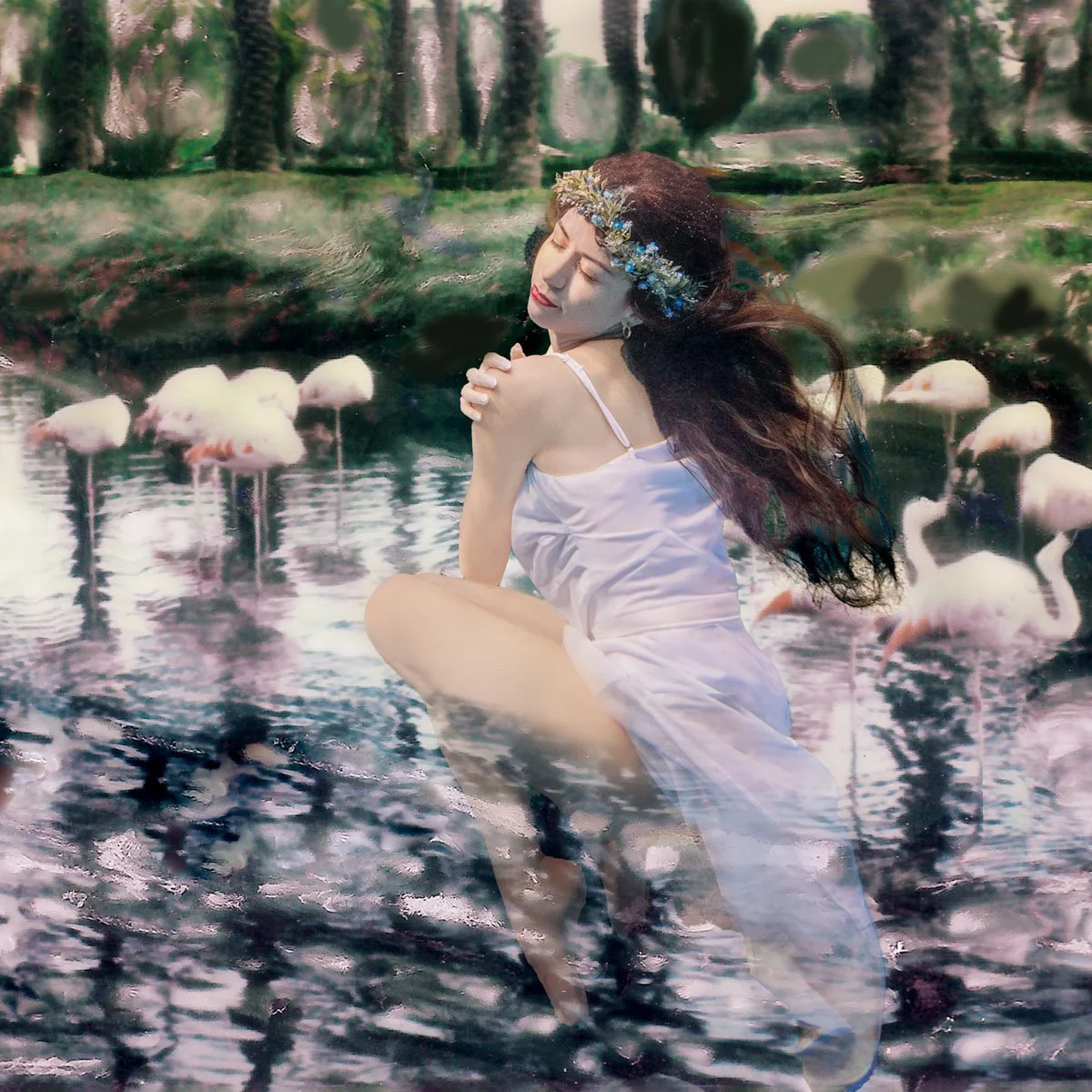 Flamingos — Polaroid Emulsion and Underwater Composite