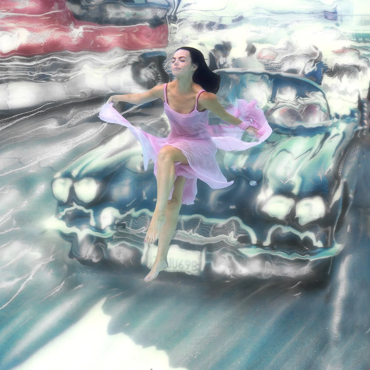 Miami Vintage Car — Polaroid Emulsion and Underwater Composite