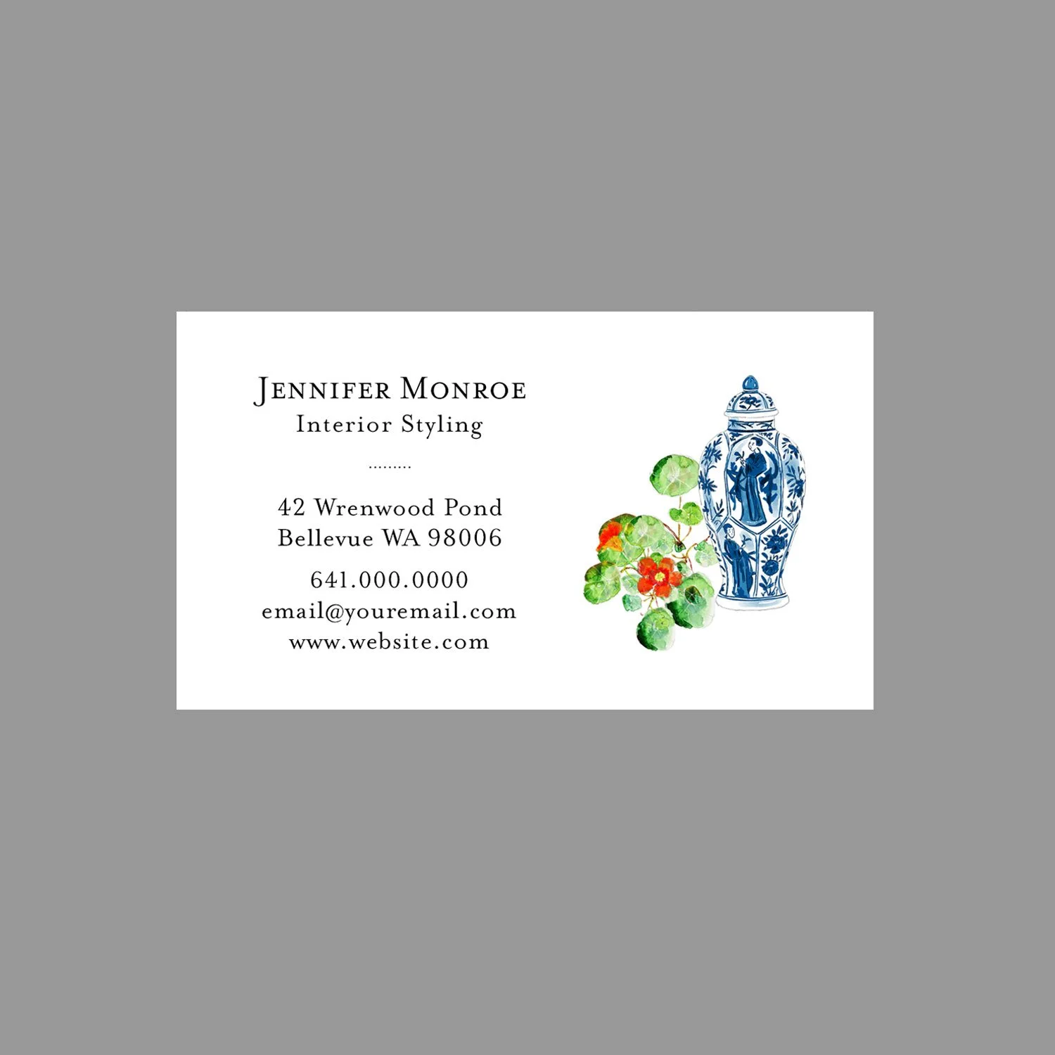 Business Card with Ginger Jar and Nasturtium