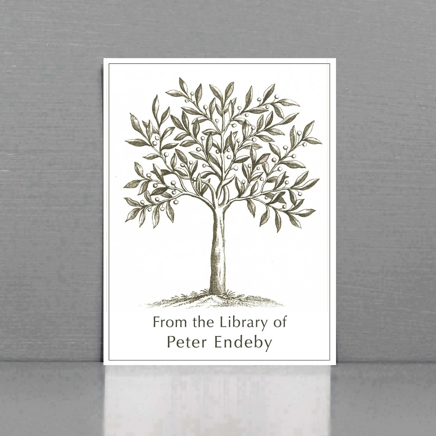 Bookplate with classic gray tree.