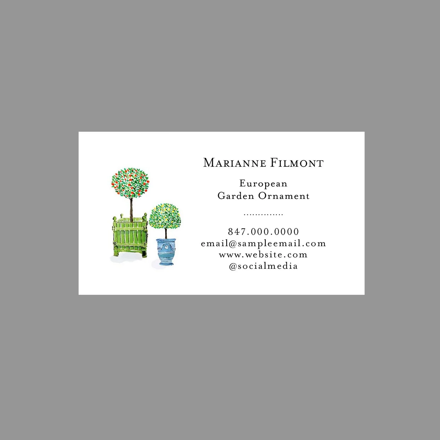 Business Card with Topiaries, Lemon and Orange Trees
