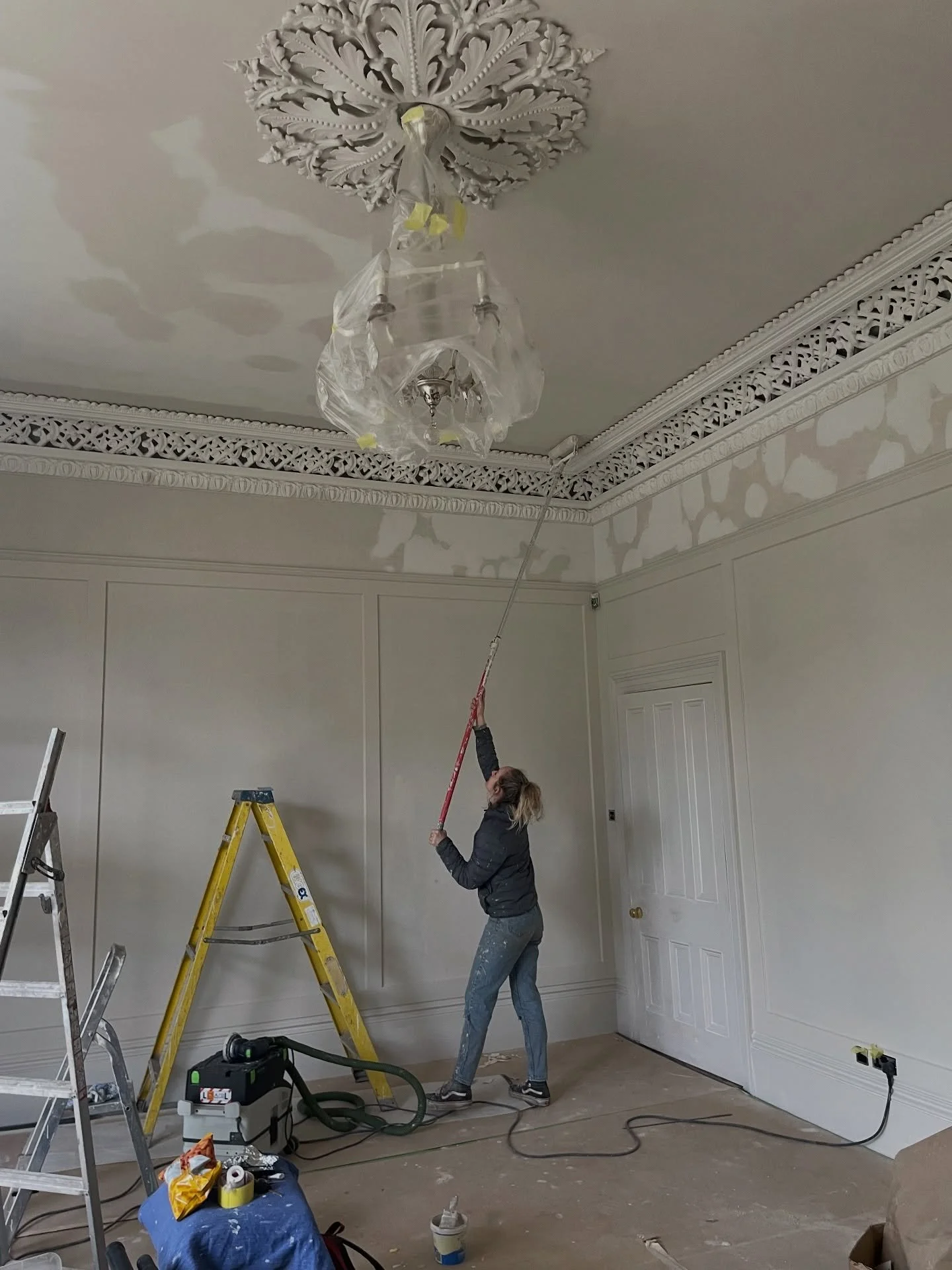 Prep really does make all the difference! It&rsquo;s all in the preparation. A lot of work goes on prior to actually applying the paint. We often say rooms will look worse before they get better! 

Even with these super high ceilings, we take the tim