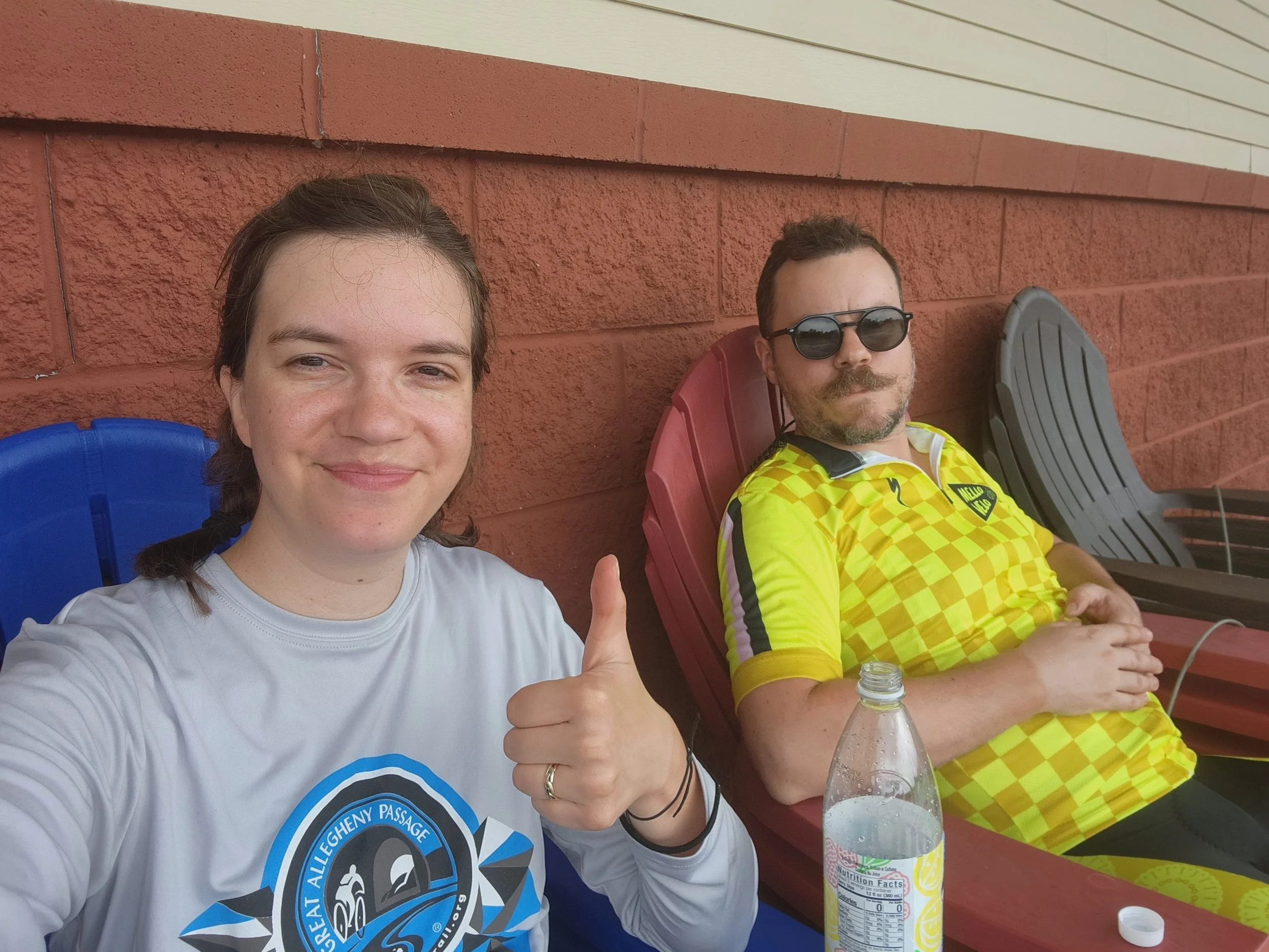 Lunch in the plastic chairs for sale out front!