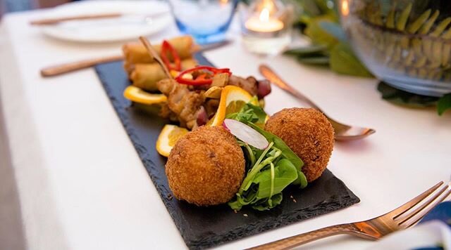 The purpose of canap&eacute;s is to keep your guests content before the main event!! Sharing some of our canap&eacute; faves! 
Yam croquettes with a scotch bonnet jam;

Spicy chicken on skewers with a chilli sauce;

Vegetable spring rolls with a swee