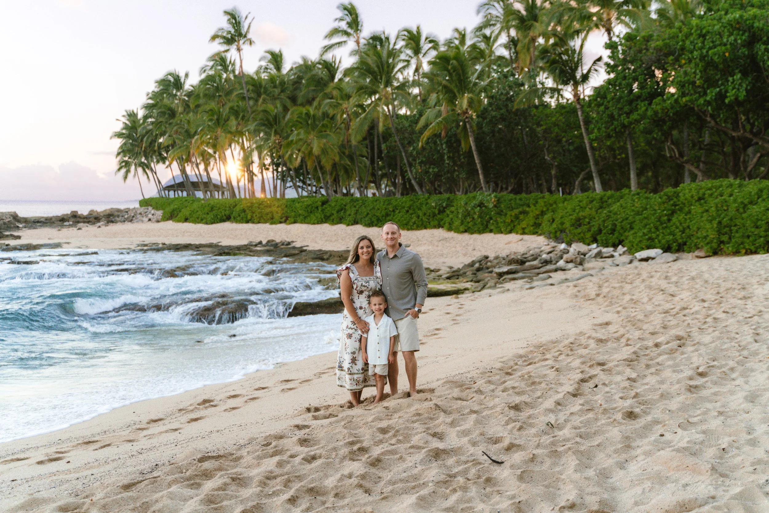 Sunset family photography session at Ko Olina Secret Beach Hawaii.