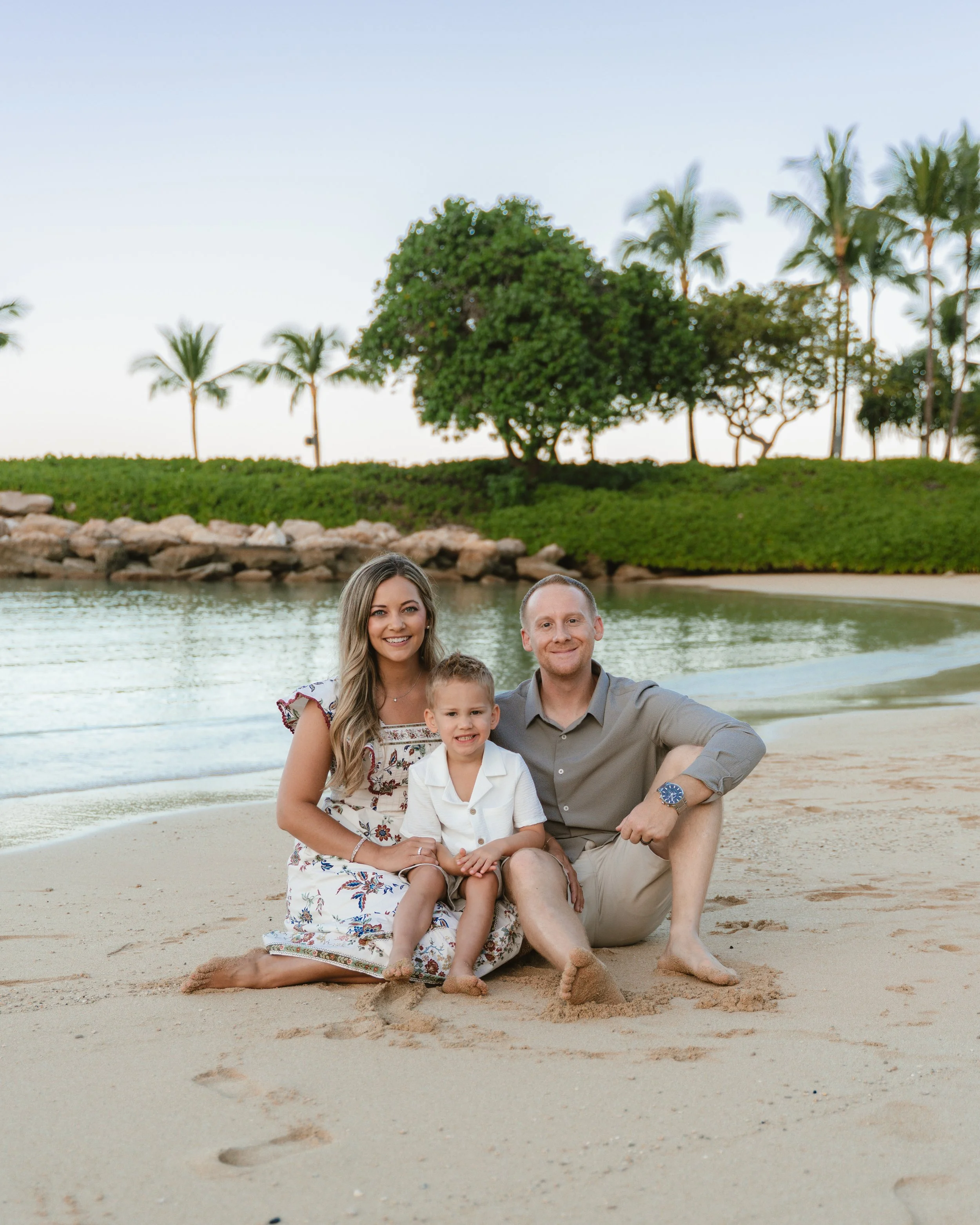 Family photography session at Secret Beach in Ko Olina during sunset