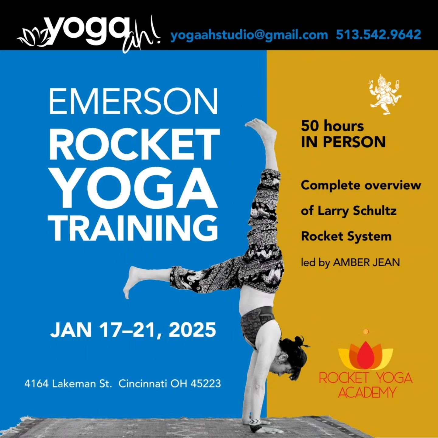 Direct Lineage of Larry Schultz Rocket Trainings in Cincinnati @yogaahstudio 

November 8,9,10 is a 25 hour Advanced Emerson in Rocket Yoga 💗🫠💗🧘&zwj;♀️🫂

January 17-21st is a 50 hour Part 1 Emerson Light Program in Rocket Yoga ✨️💫✨️🪬🪬

Please