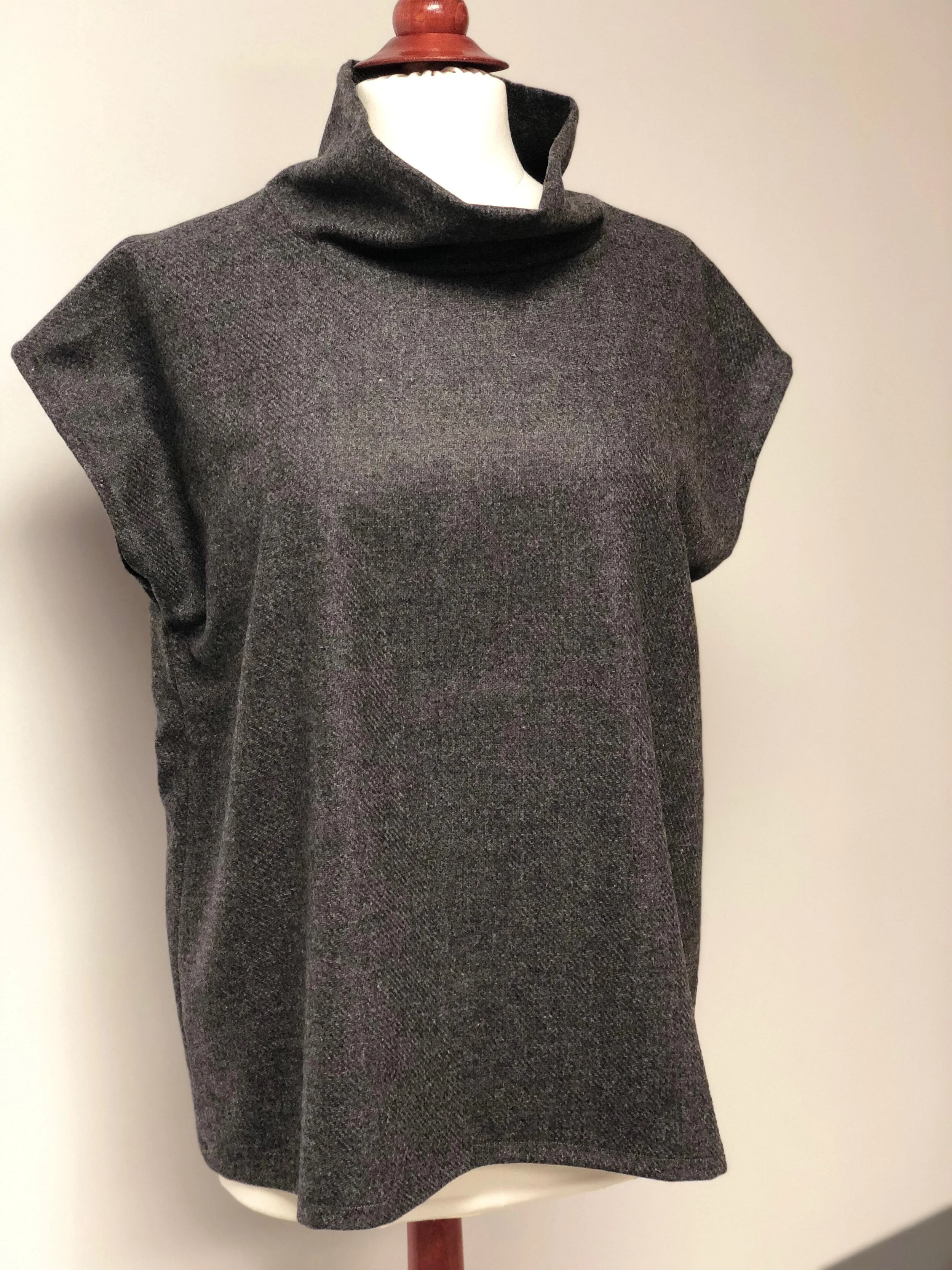 cap-sleeve tunic with funnel neck