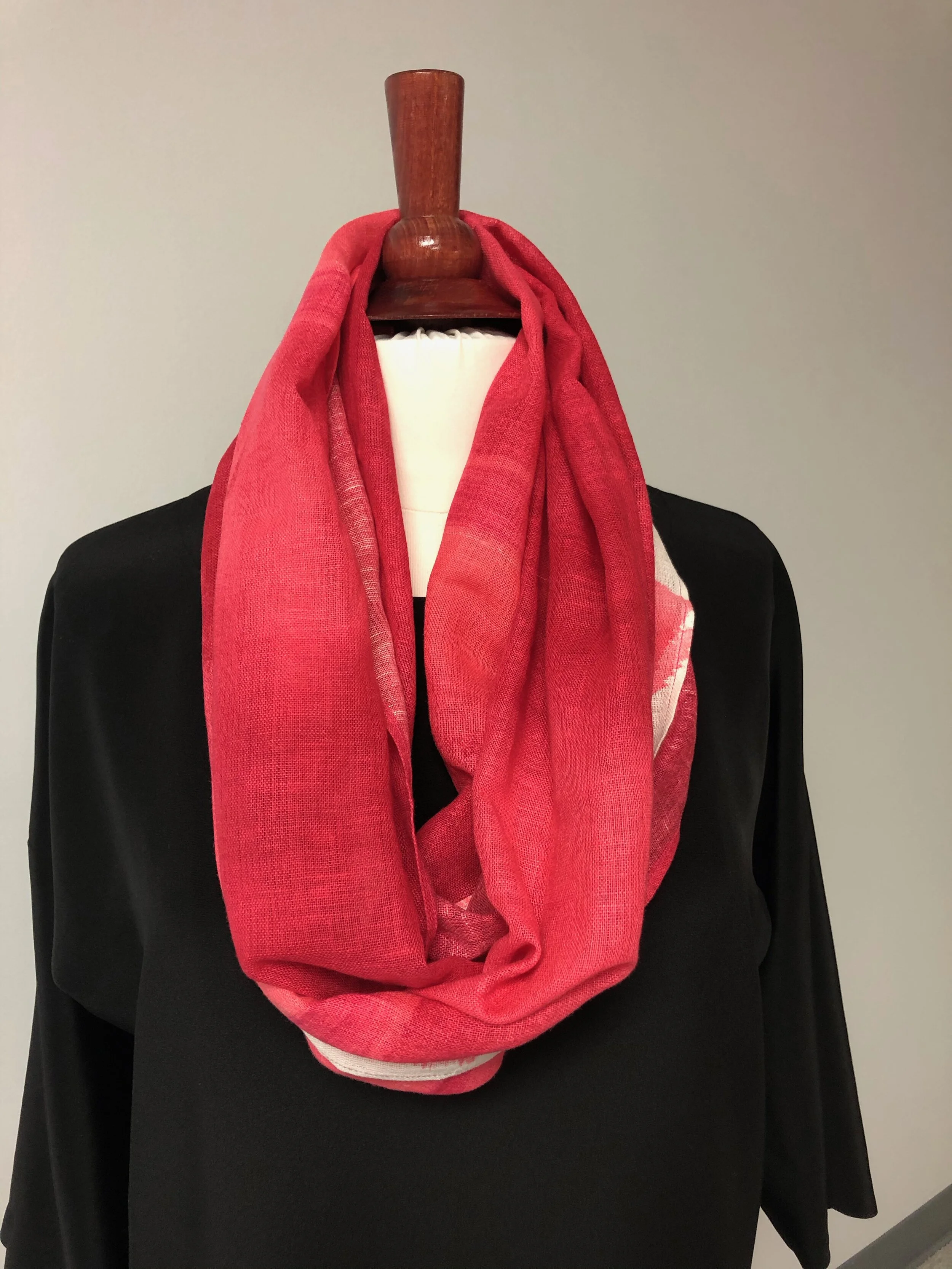 linen/cotton single gauze infinity scarf, rose/cream