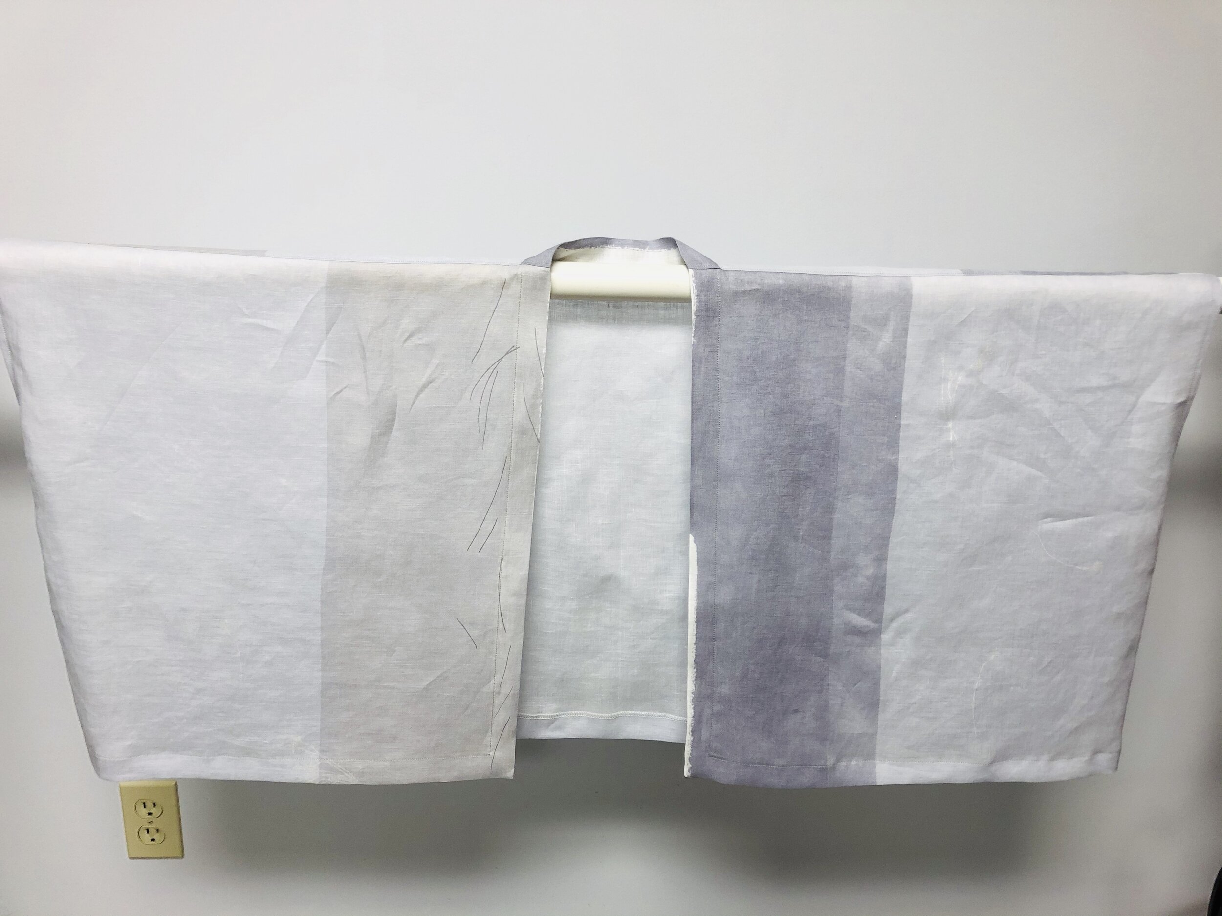 Nani IRO Japanese linen topper, size OS, in grays with silver metallic accents