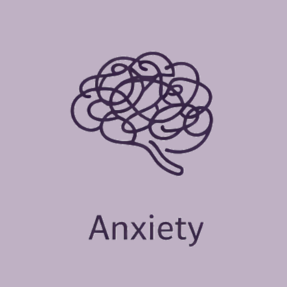 Illustration of a tangled brain with the word 'Anxiety' underneath.