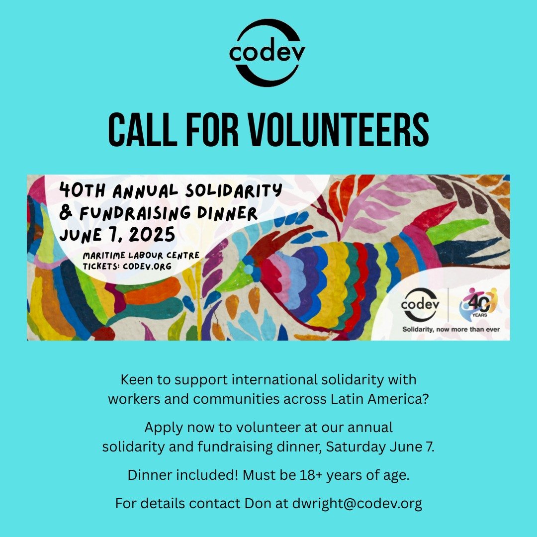Call for Volunteers

Keen to support international solidarity with workers and communities across Latin America? Interested in social justice and a more just and equitable world?

Apply now to volunteer at our annual solidarity and fundraising dinner