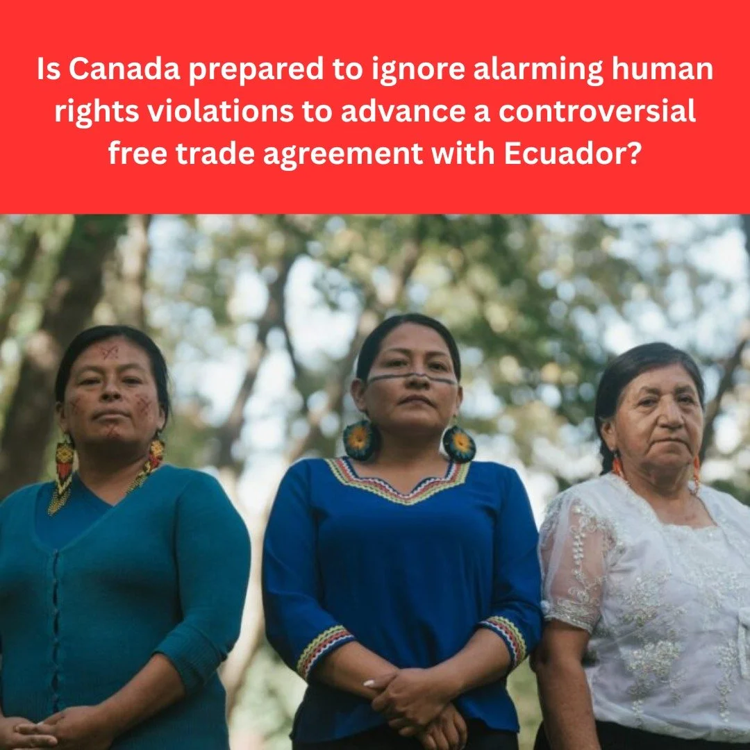 The Canadian government must not remain indifferent to the bloodshed and the incontrovertible reality of a grave human rights crisis in Ecuador. 

New blog post from Vivian Idrovo and Kathy Price. 

https://www.codev.org/news/ecuadorfreetrade

#inter