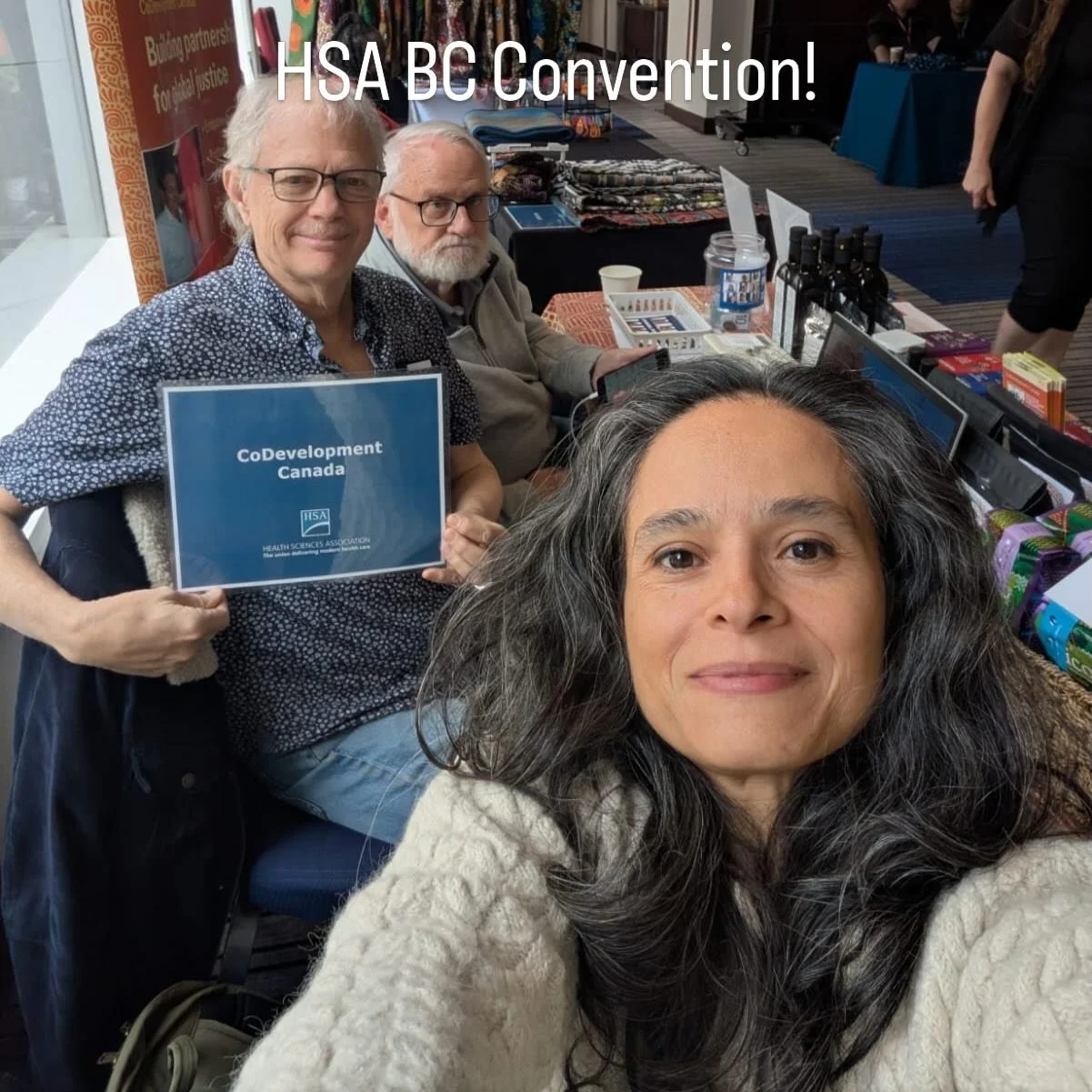 If you participating in the 2026 @hsa.bc Convention, drop by the CoDev table and chat about #internationalsolidarity sign a Power Up Cuba! campaign postcard, and purchase #fairtrade coffee, chocolate bars, and products from #palestine