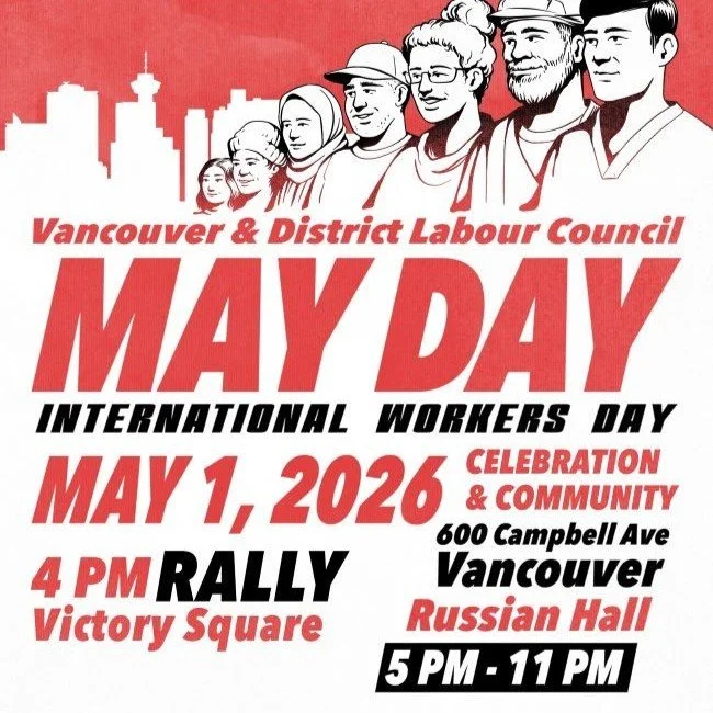 Celebrate International Workers Day by marching and joining us at the Russian Hall. Presented by the @VancouverDLC 

Drop by our table and chat about #InternationalSolidarity and pick up #Fairtrade products from Latin America and #Palestine in suppor