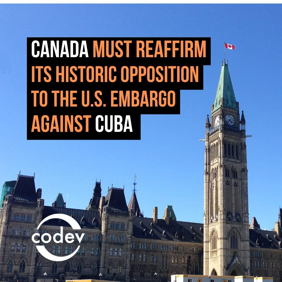 Canada must assert its sovereign foreign policy on Cuba and oppose the unlawful U.S. fuel blockade and extraterritorial sanctions against Cuba.

This is what CoDev expressed to Deputy Minister Cynthia Termorshuizen of @global.affairs.canada, on Octob