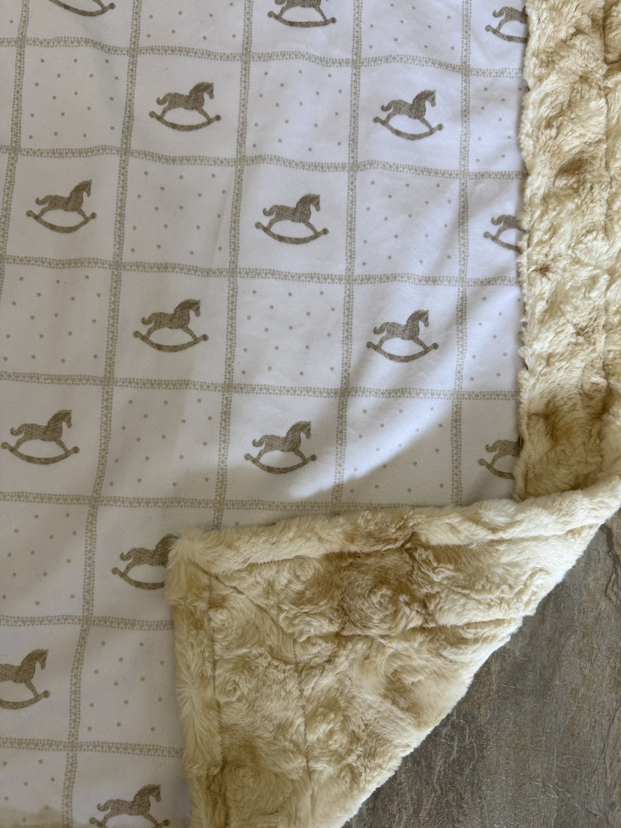 Neutral Rocking Horse Baby Blanket