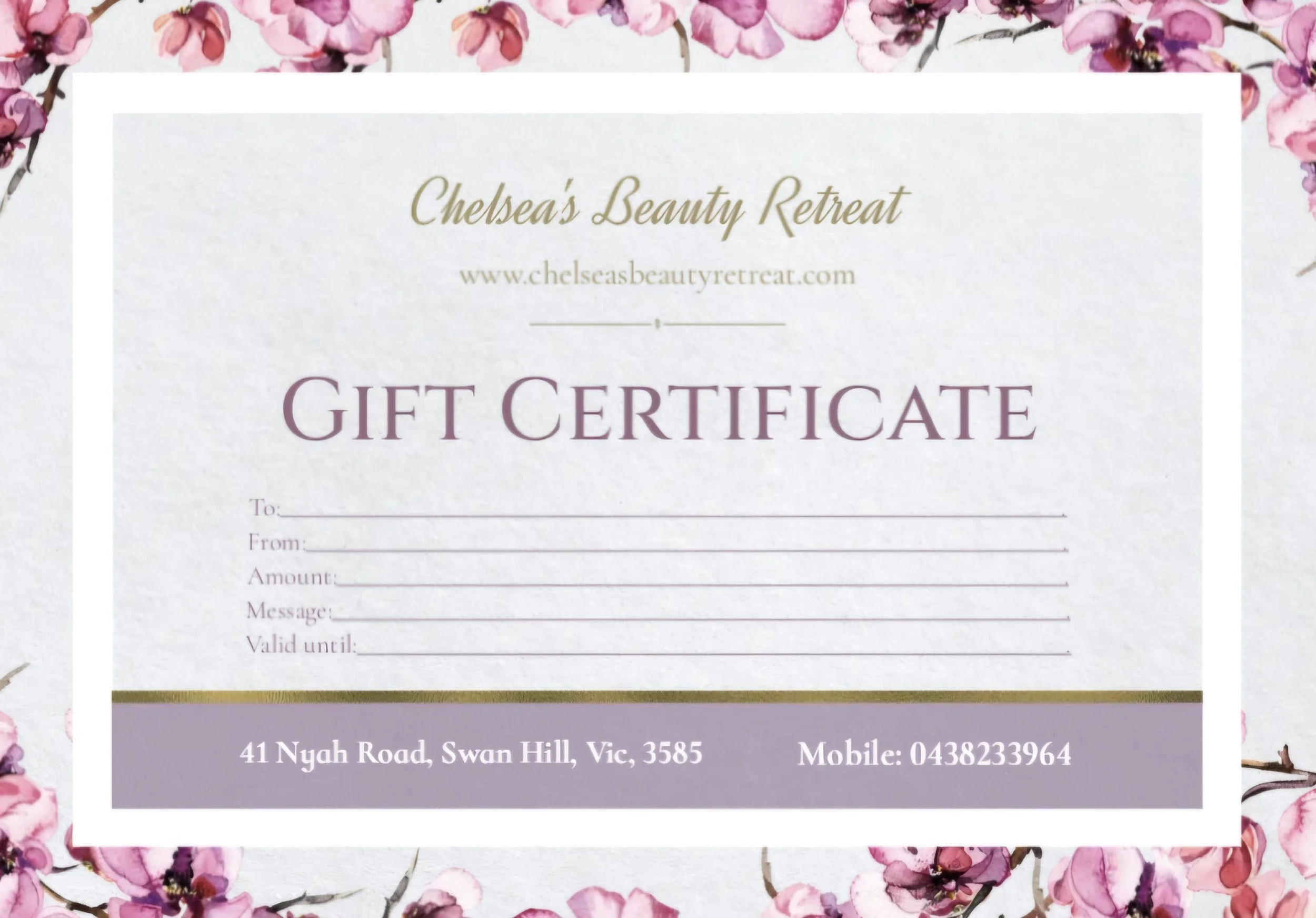 Chelsea's Beauty Retreat Gift Voucher