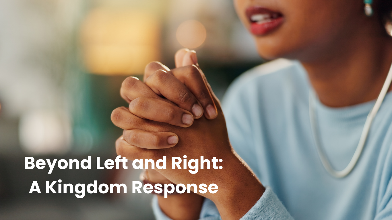 Woman with hands clasped in prayer; her face partially hidden.