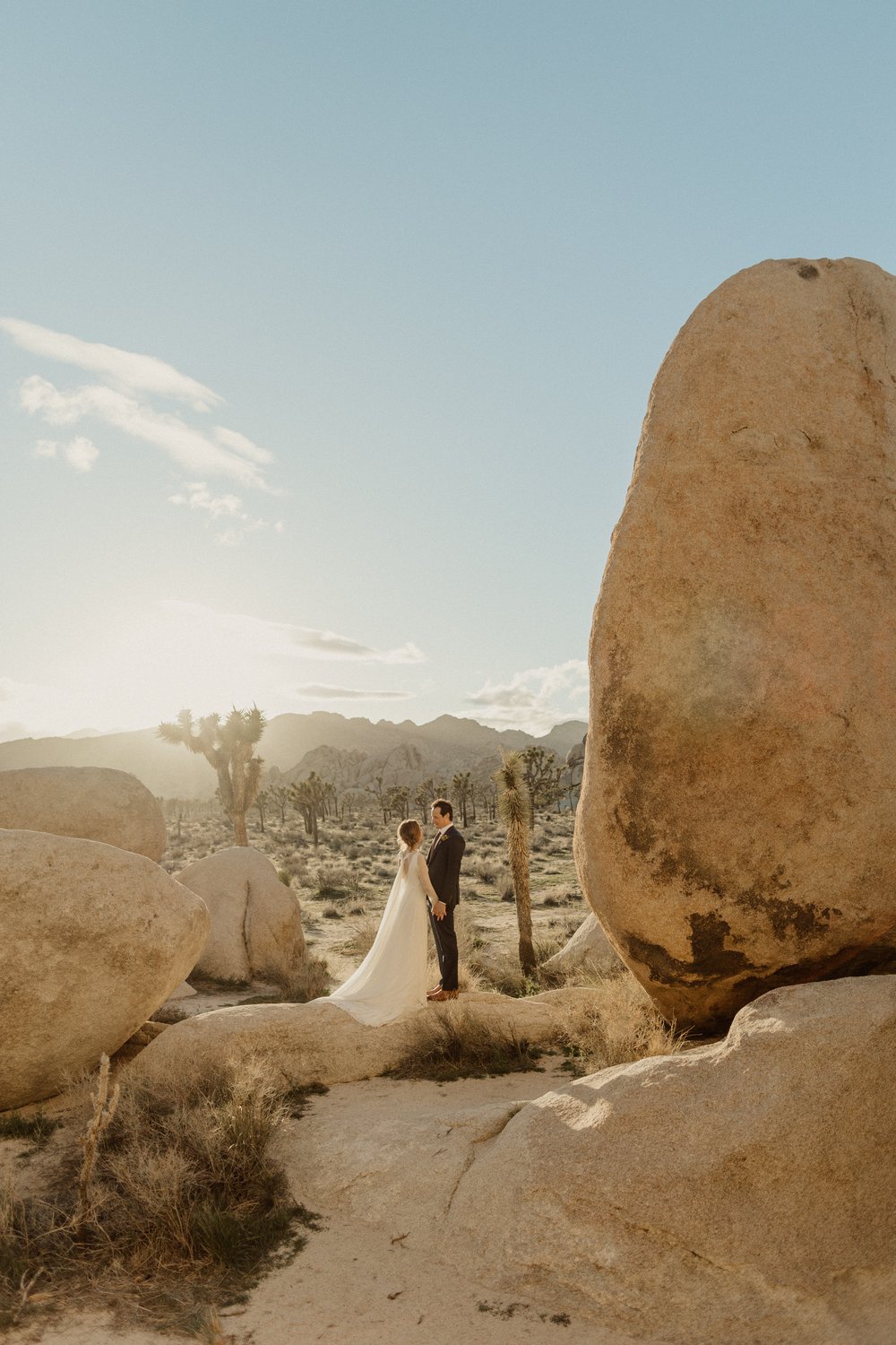 joshua tree desert elopement sheer wedding dress