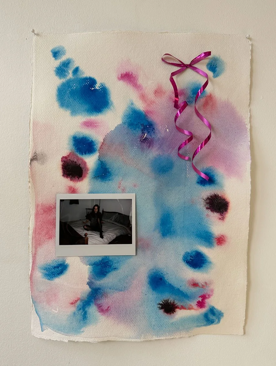 "Girls Like You," Watercolor, polaroid, and ribbon on paper, 16.5 x 11.7 inches, 2024