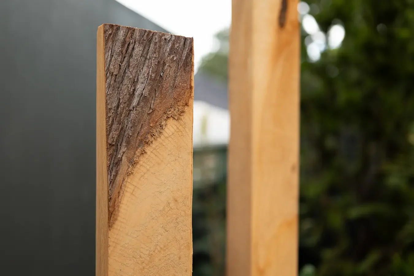 Raw-edge timber posts