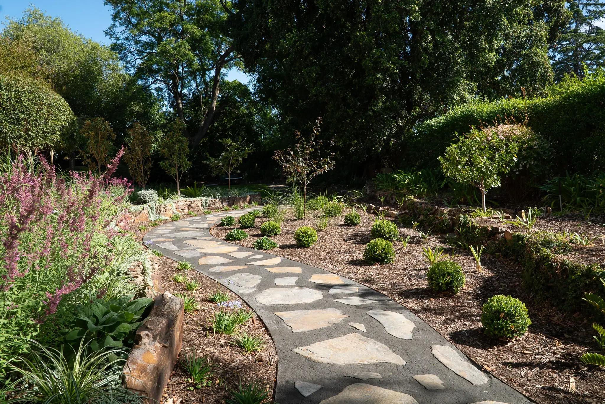 Curved slate paving