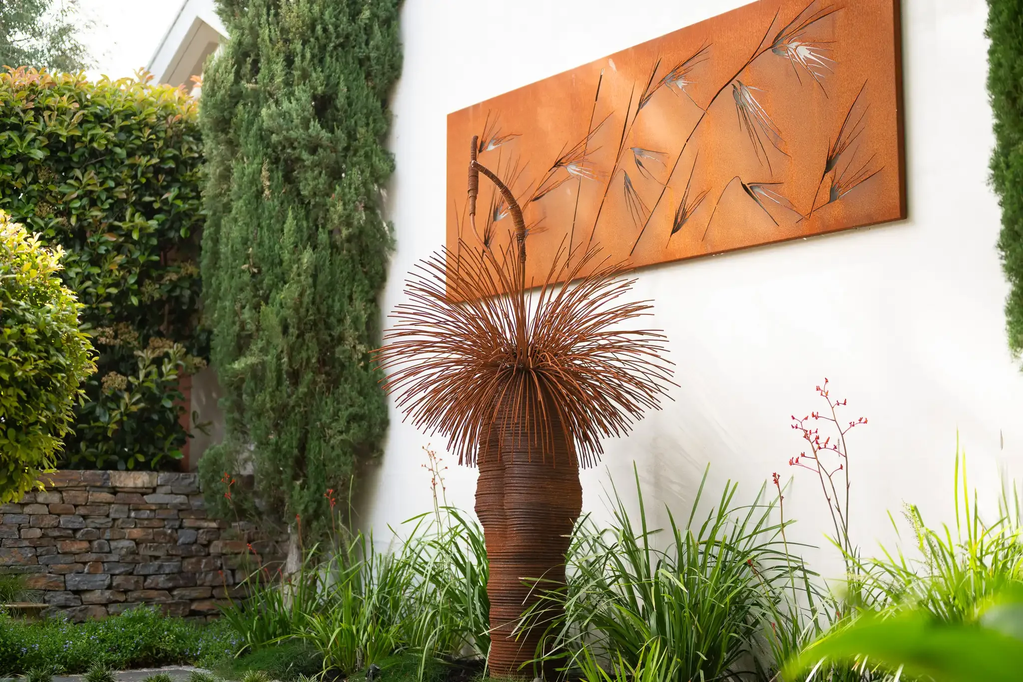Ross Forknall corten steel grass tree sculpture