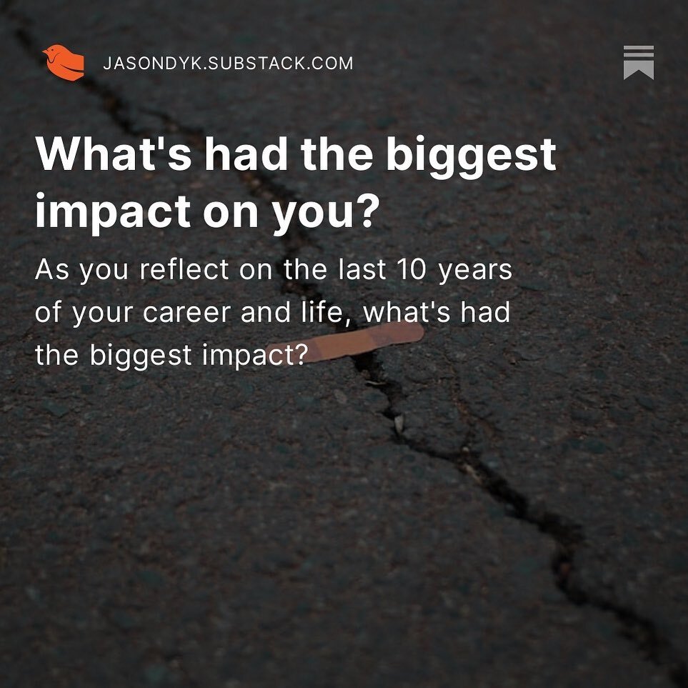 I&rsquo;ve been reflecting a lot on the last ten years of my career and would love to hear from you! Link in bio or stories (or just head to jasondyk.Substack.com