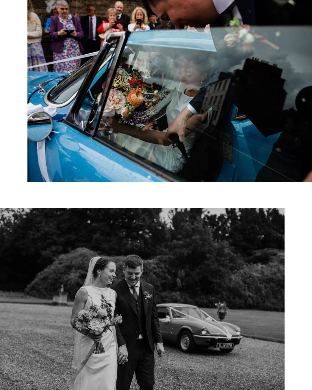 Rachel + Peter at The Byre at Inchyra

If you've got a chance to arrive at your wedding in a cerulean blue sports car, you should definitely take it.

Suppliers -

Venue - @thebyreatinchyra 
Dress - @houseofstpatrick 
Suit - @gieveslondon 
Flowers - 