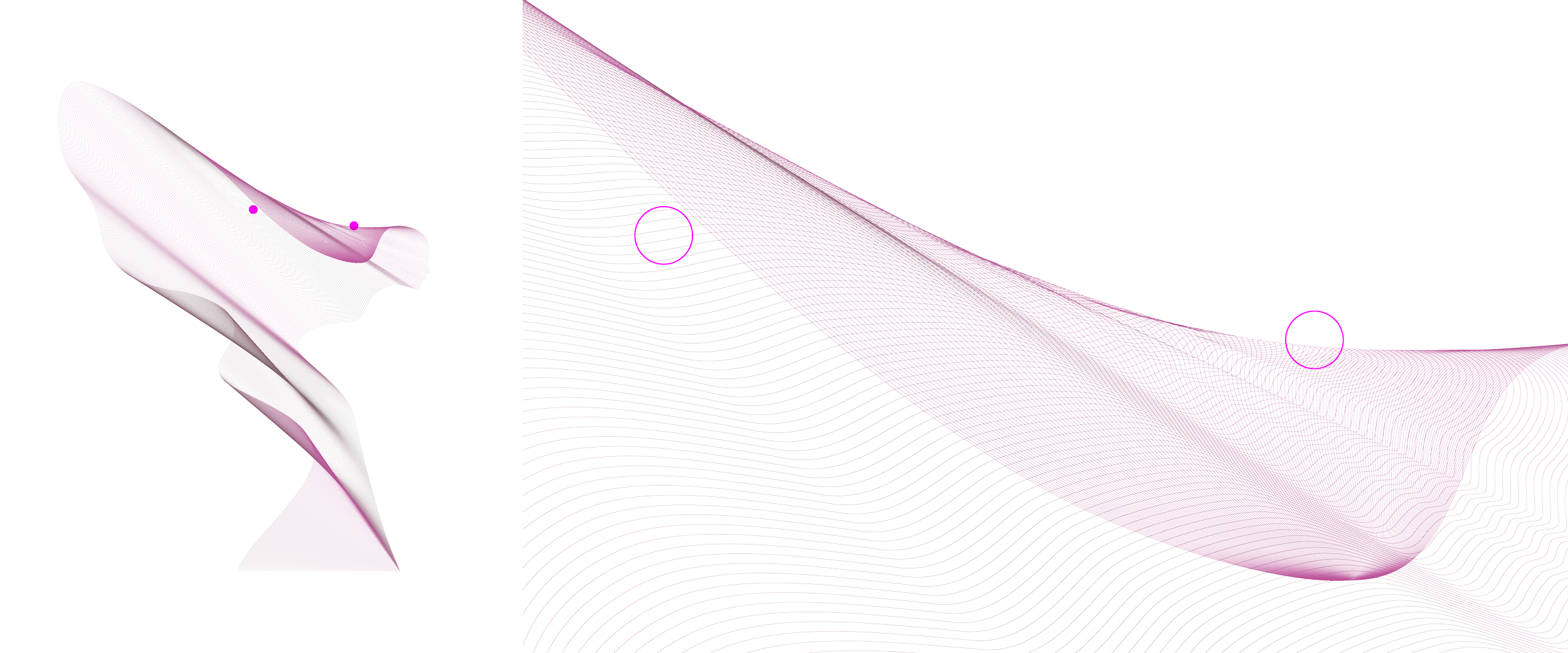  The blend was expanded and separated into 2 layers, above and belowsets of paths. These sets of paths were given different individualgradation colourways to work in one illustration on light and dark backgrounds. 