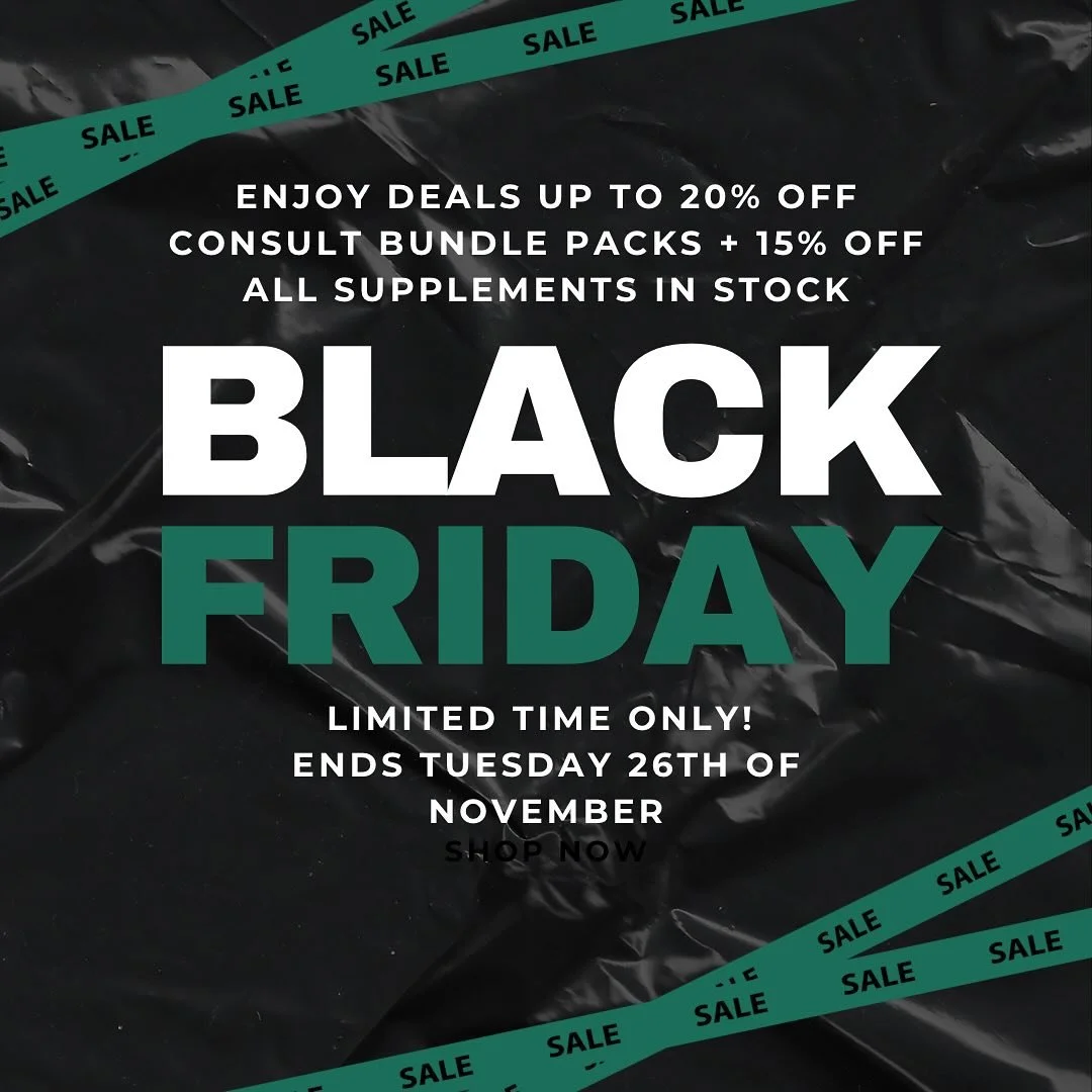 🎉 Don&rsquo;t miss out on our EXCLUSIVE Black Friday offers! 🖤

This week only, we have two amazing deals for you:

💊 15% OFF All Supplements including Designs for Health and Metagenics.
Stock up on your favourite supplements. Available in-clinic 