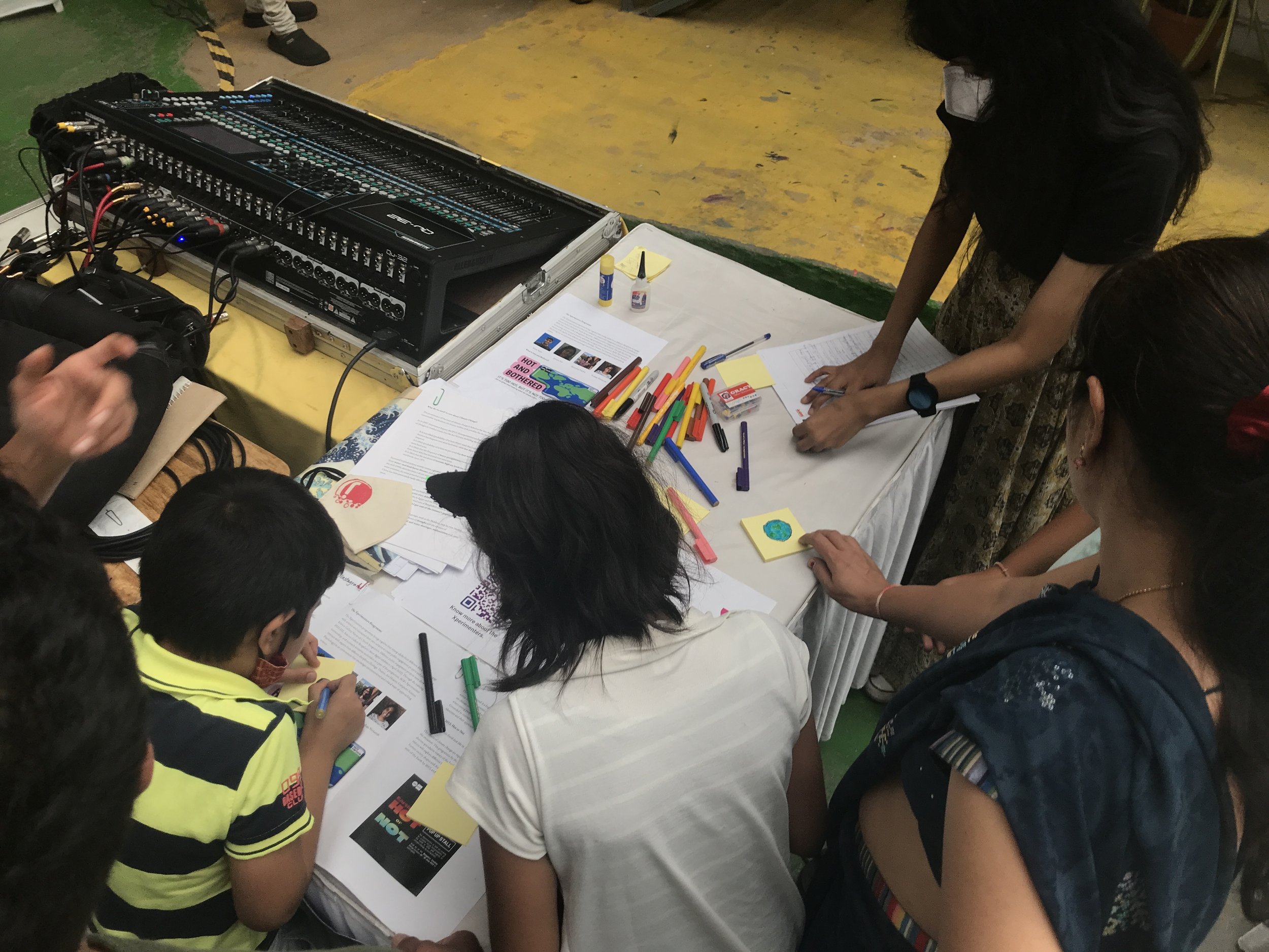 Participants drawing their speculative visions of the Earth 30 years from now, as part of the Xperimenter run workshop 'Earth 2052'.