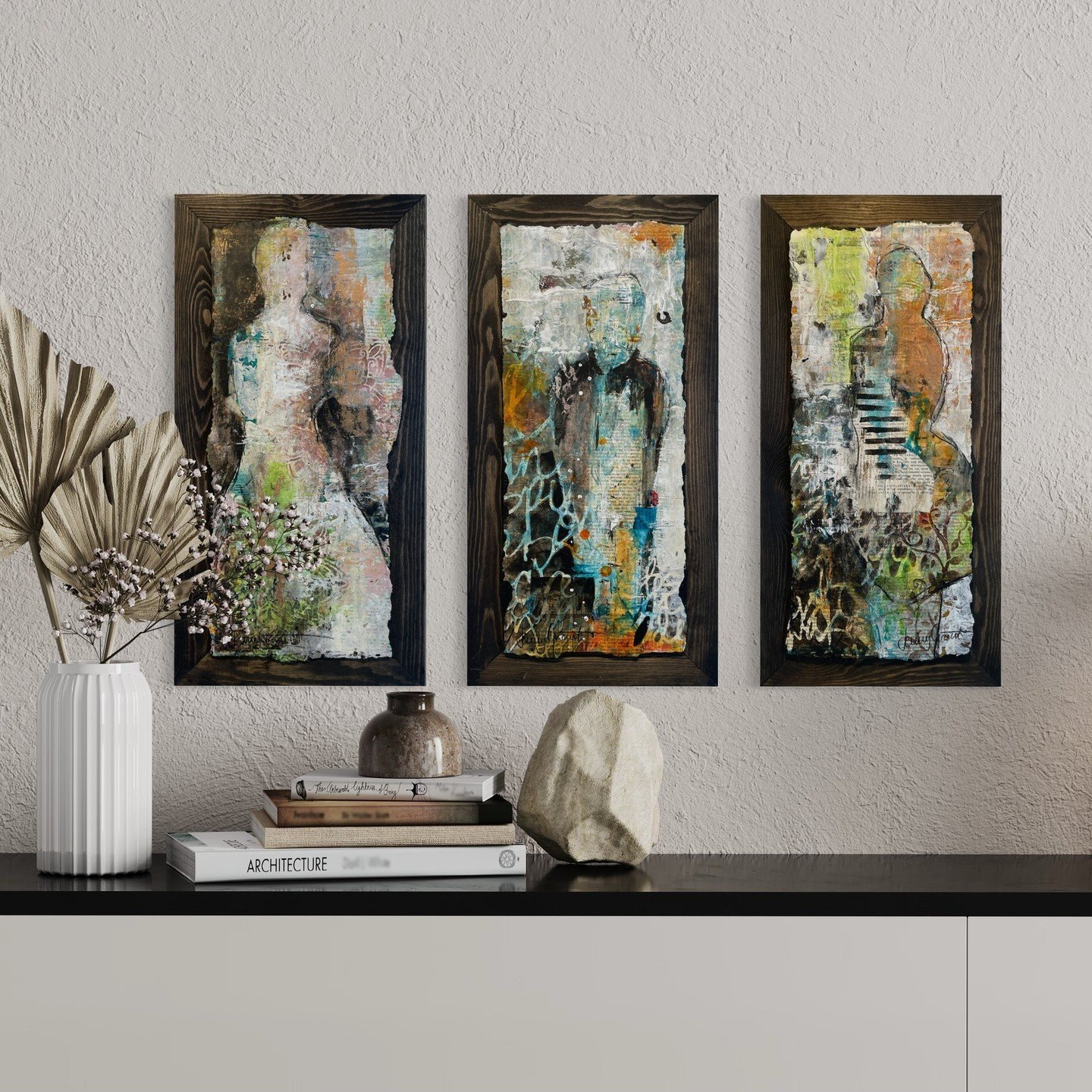 I love these three paintings in my &quot;Together&quot; series and I loved making the frames for them.⁠
⁠
All the paintings in this carousel are exhibited in the amazing gallery @gallerigustafsson in Trollh&auml;ttan. The exhibition is closing May 1s