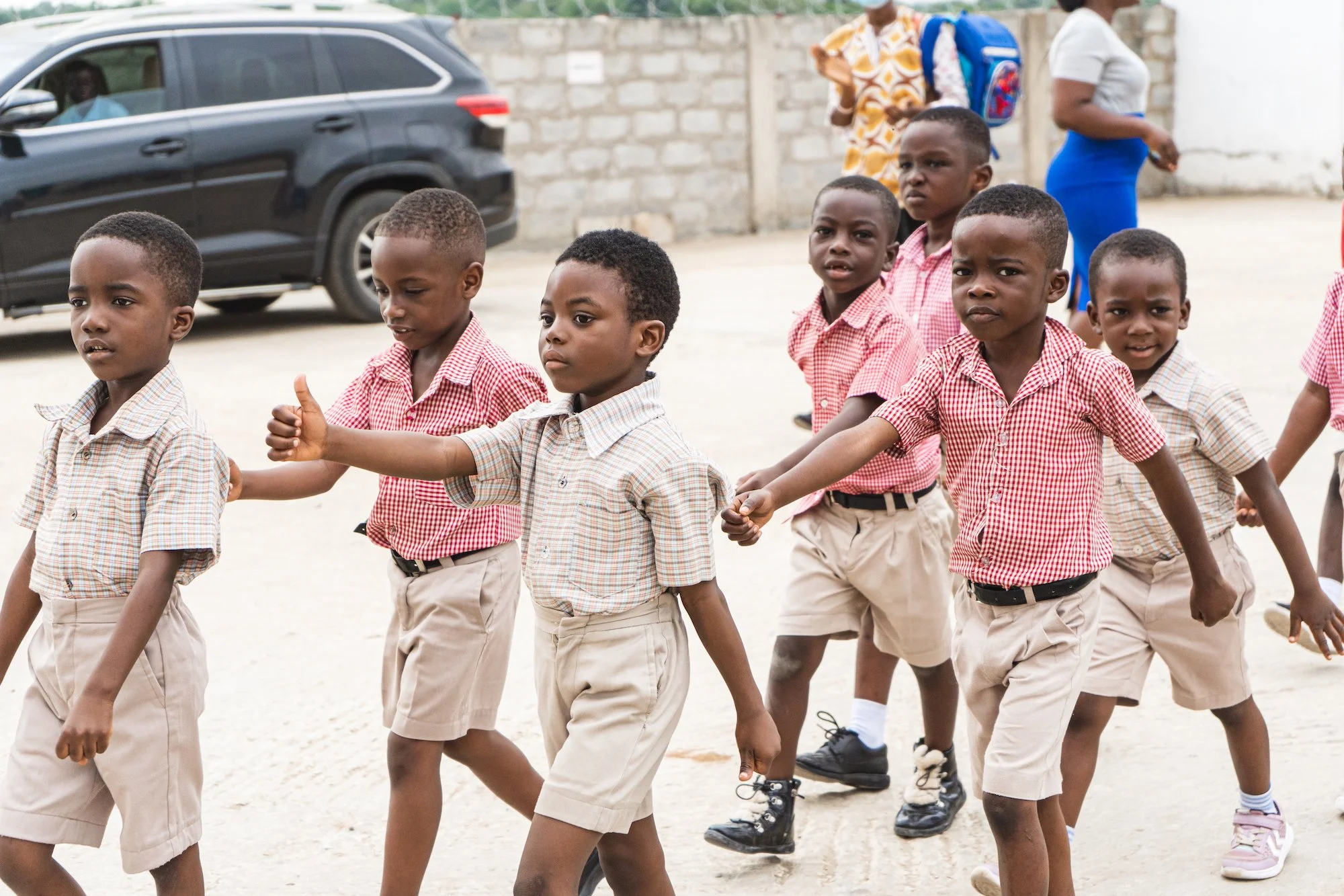Students head to class at Pearl House Academy in Ghana