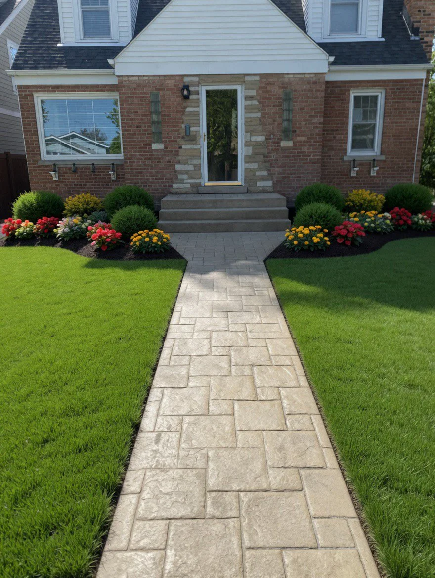  Textured concrete patio in Chicago, designed to enhance curb appeal.  