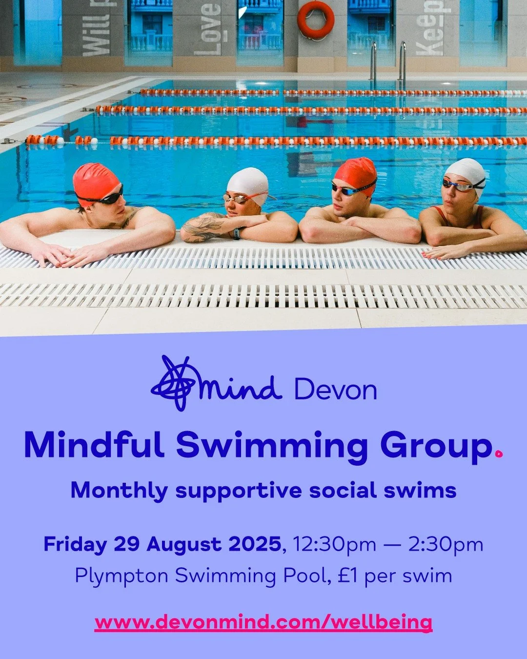 Are you looking for some company swimming, or have you previously felt anxious about going swimming alone? Join our next 𝗠𝗶𝗻𝗱𝗳𝘂𝗹 𝗦𝘄𝗶𝗺𝗺𝗶𝗻𝗴 𝗚𝗿𝗼𝘂𝗽 session at Plympton Swimming Pool. 🏊&zwj;♀️

We invite you to join our supportive soc