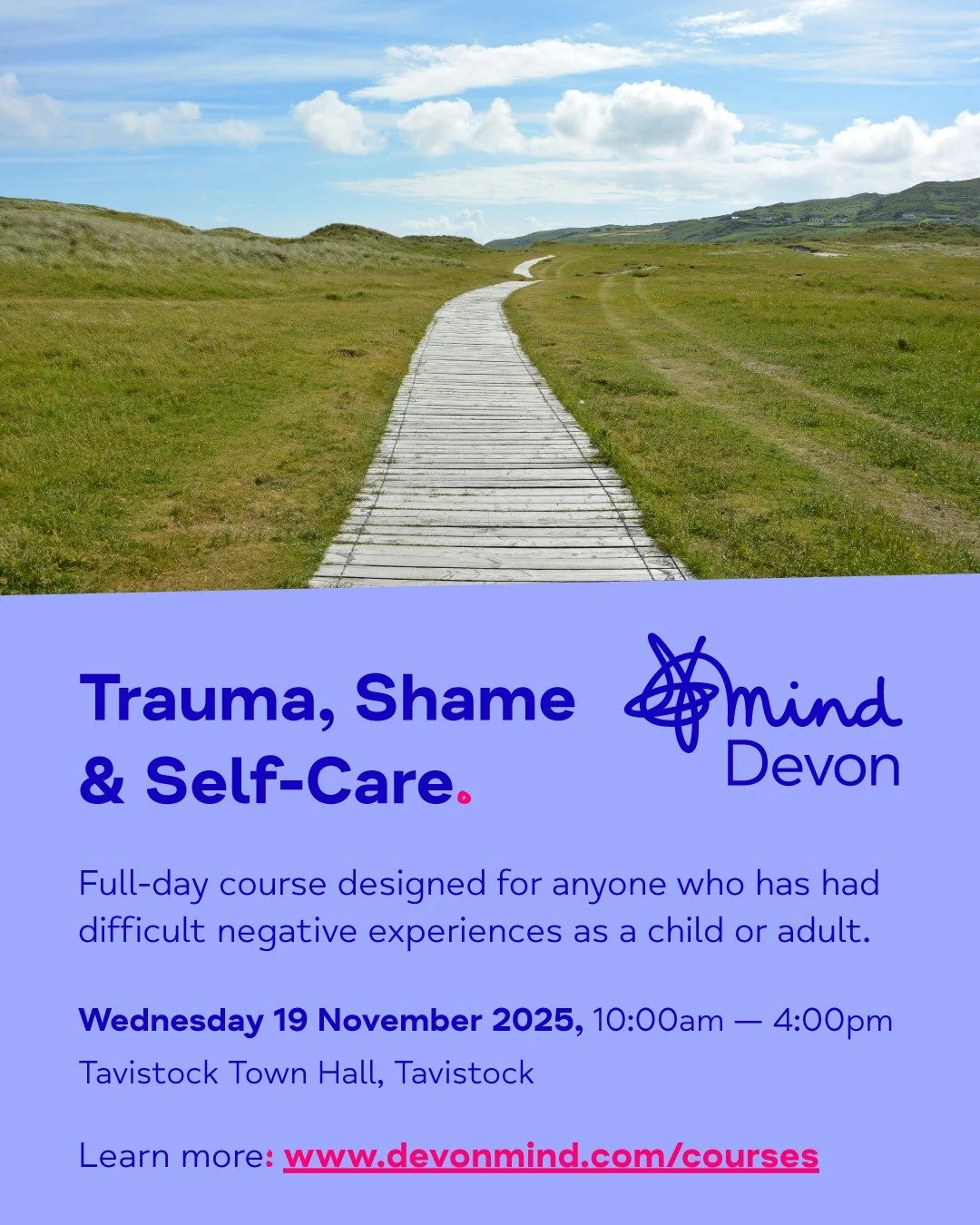 We're pleased to announce a new date for our popular full-day course, 𝗧𝗿𝗮𝘂𝗺𝗮, 𝗦𝗵𝗮𝗺𝗲 &amp; 𝗦𝗲𝗹𝗳-𝗖𝗮𝗿𝗲, taking place next month in #Tavistock.

📆 Wednesday 19 November 2025
⏰ 10:00am &mdash; 4:00pm
🗺️ Tavistock Town Hall

&ldquo;𝘈 