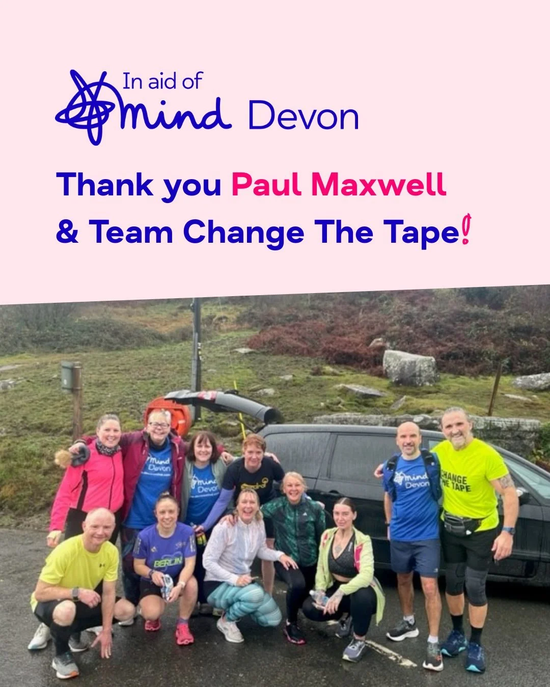 #FundraiserFriday

We would like to share our huge thanks to 𝗣𝗮𝘂𝗹 𝗠𝗮𝘅𝘄𝗲𝗹𝗹 for donating &pound;𝟰𝟱𝟬 to Devon Mind from his Change The Tape community running challenge. 💙

During 2024-25, Paul and the CCT Team completed 12 half-marathons 