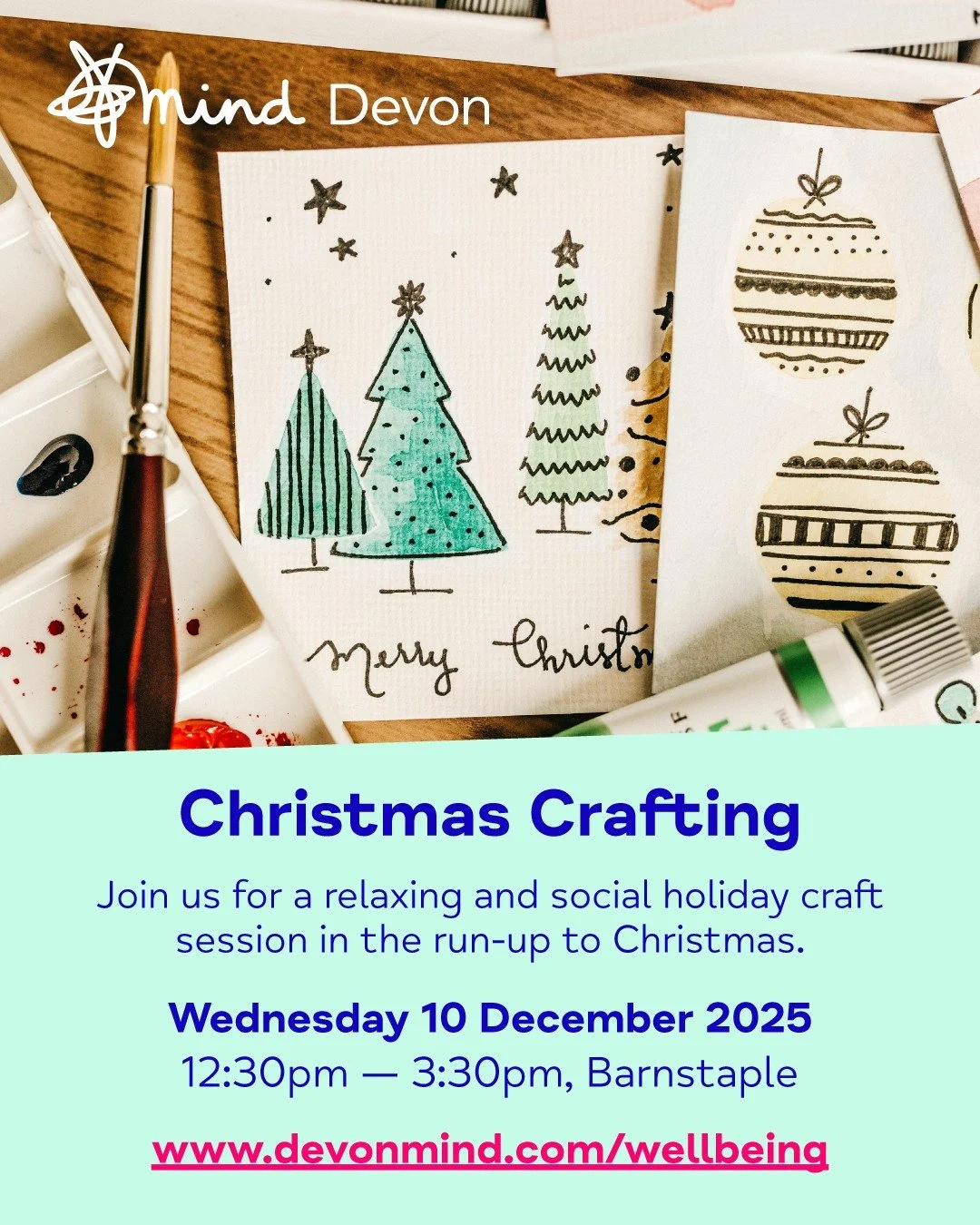 🎄 Final reminder for our upcoming 𝗖𝗵𝗿𝗶𝘀𝘁𝗺𝗮𝘀 𝗖𝗿𝗮𝗳𝘁𝗶𝗻𝗴 workshop in #Barnstaple

We invite you to come along, connect with others, and make something beautiful this Christmas!

Our easy, hands-on workshop is designed to boost emotional