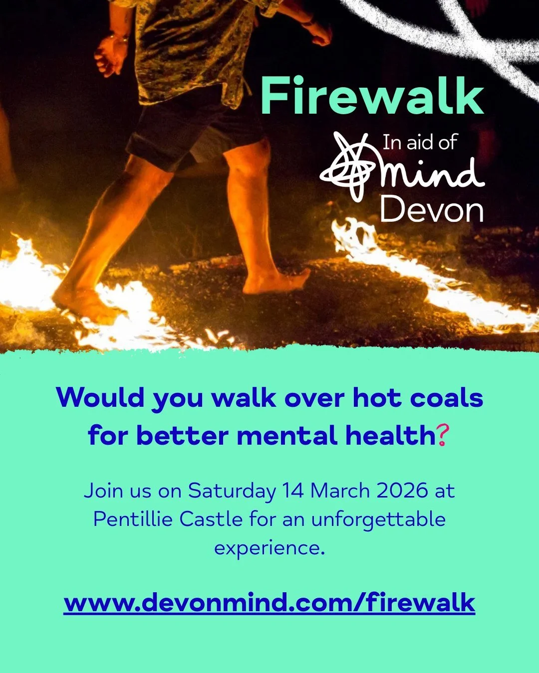 New year, new challenge! 🔥 𝗙𝗶𝗿𝗲𝘄𝗮𝗹𝗸 𝗶𝗻 𝗮𝗶𝗱 𝗼𝗳 𝗗𝗲𝘃𝗼𝗻 𝗠𝗶𝗻𝗱! 🔥

Join us on Saturday 14 March 2026, at the beautiful @pentilliecastle for a unique firewalk experience you&rsquo;ll never forget! Picture yourself walking barefoot 