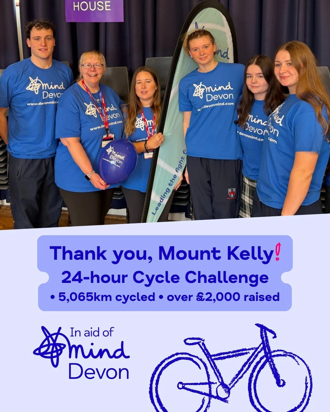 Congratulations, @mount.kelly, for completing a 24-hour cycling challenge this week, cycling 5,065km (the equivalent distance from Tavistock to Boston) and raising over &pound;2,000 in aid of Devon Mind. 💙

192 pupils and 22 members of staff took pa