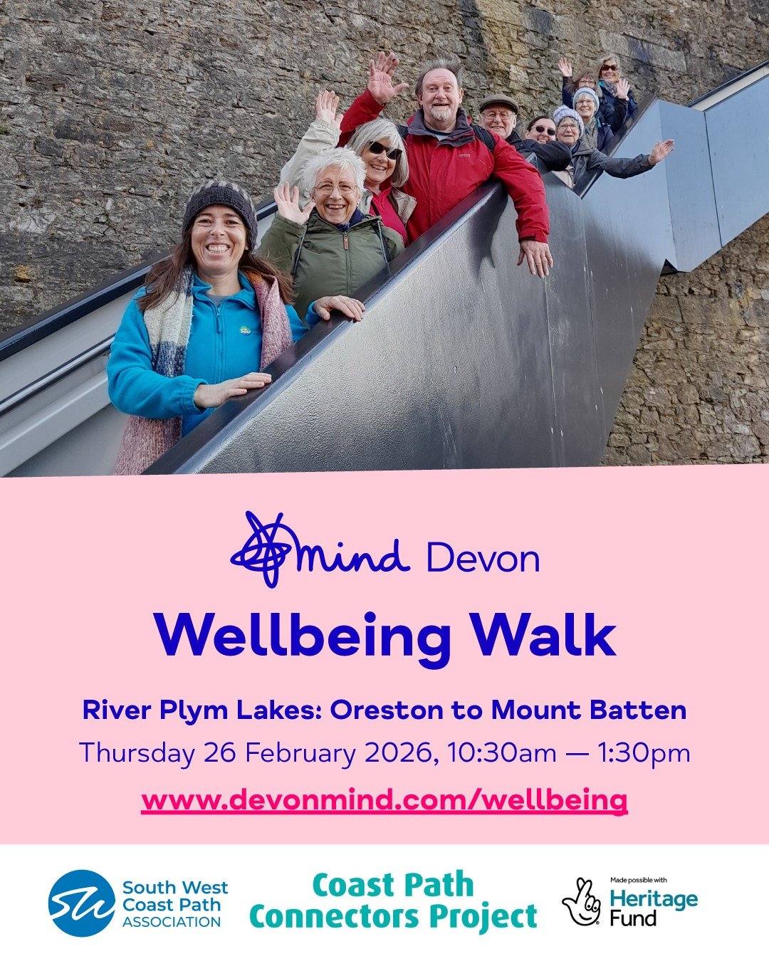 👣 𝗪𝗲𝗹𝗹𝗯𝗲𝗶𝗻𝗴 𝗪𝗮𝗹𝗸 with The South West Coast Path Association!

📆 Thursday 26 February 2026
⏰ 10:30am &mdash; 1:30pm
🗺️ Oreston to Mount Batten, River Plym Lakes

Join our first walk of the year at River Plym Lakes to explore the stunni